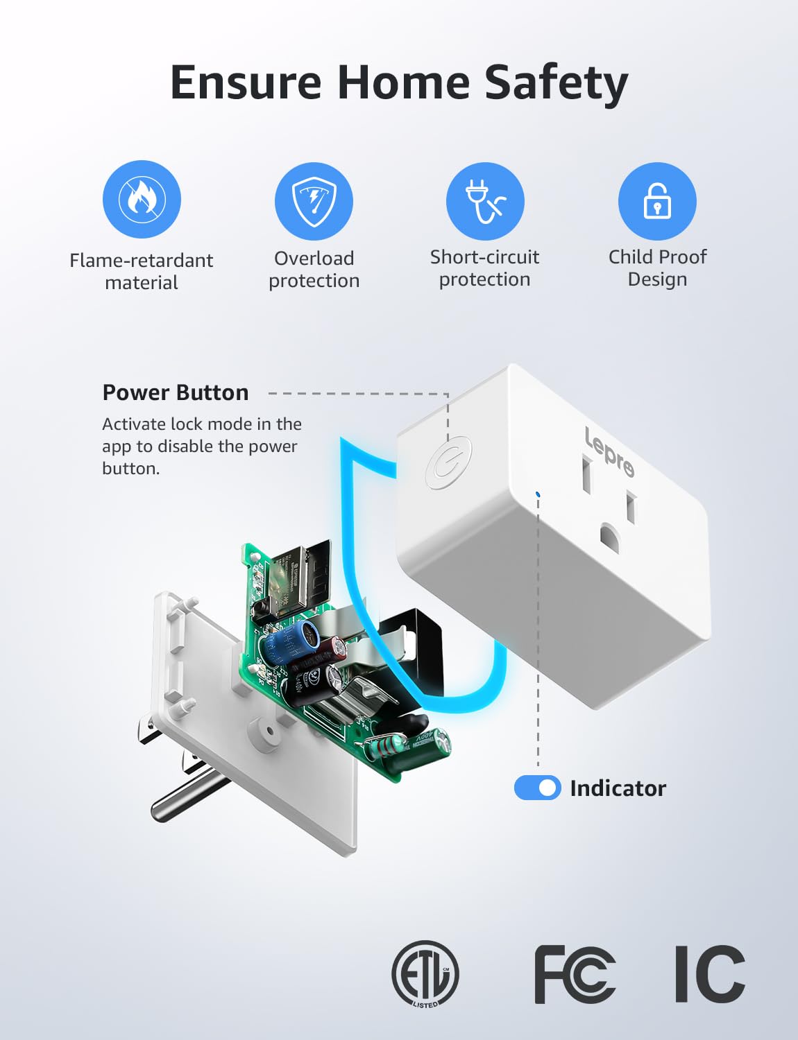 Lepro P1 Smart Plug Mini 15A Smart WiFi Bluetooth Outlets - Lepro Official Imagery - 6