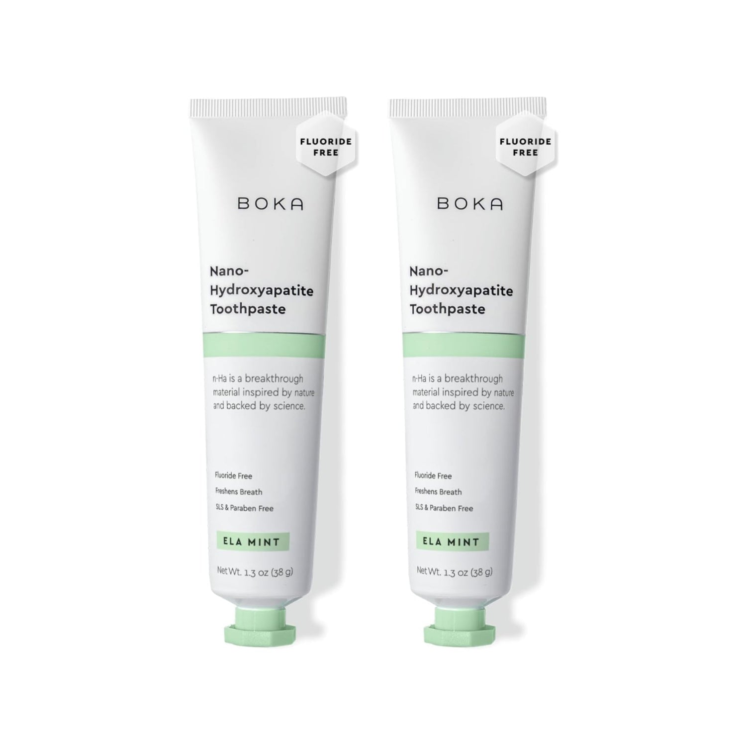 Boka fluoride-free nano hydroxyapatite toothpaste for sensitive teeth, showing a 61g tube with white and blue packaging.