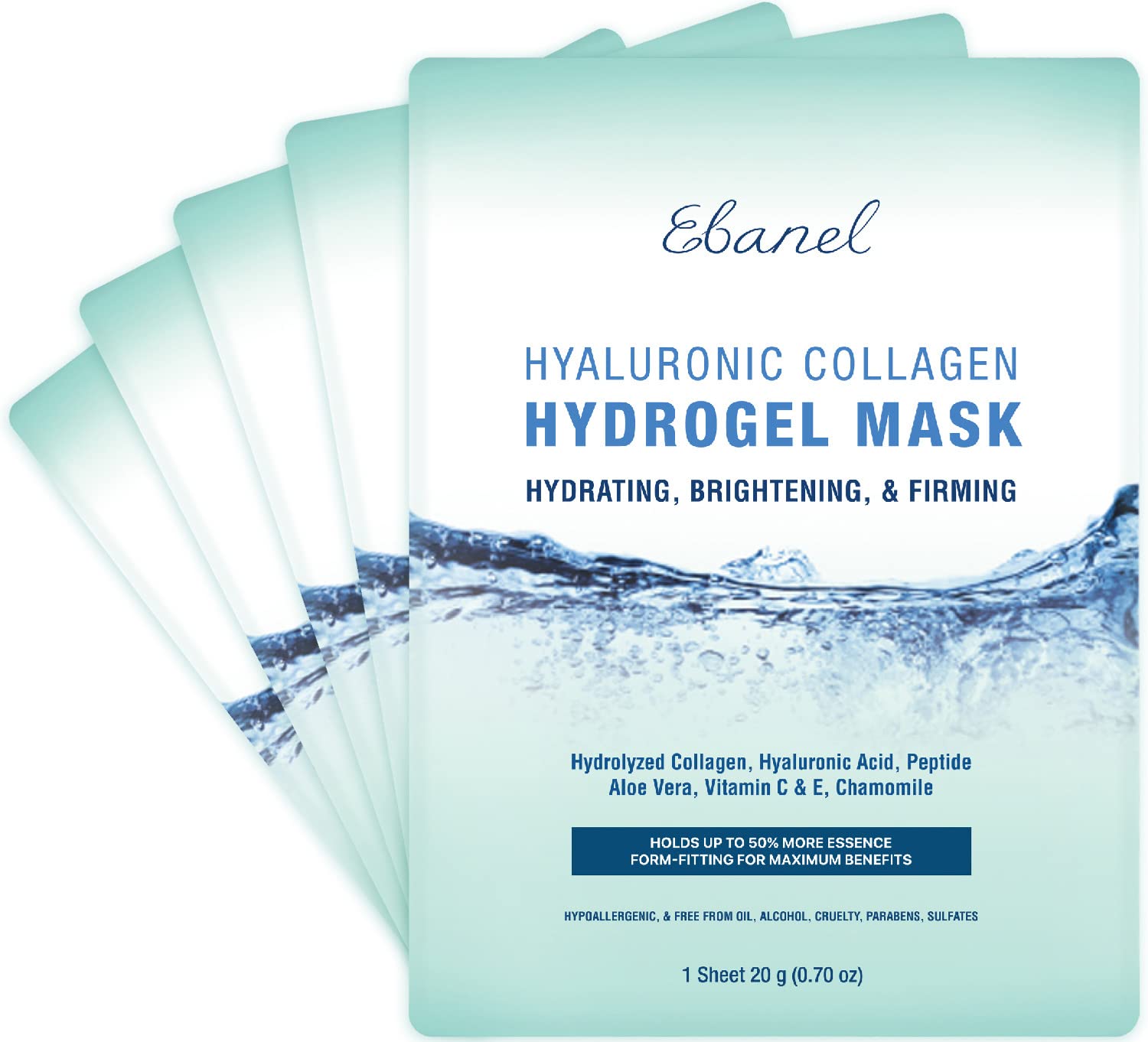 Ebanel 10-Pack Collagen Face Mask with Hyaluronic Acid, Vitamin - Ebanel