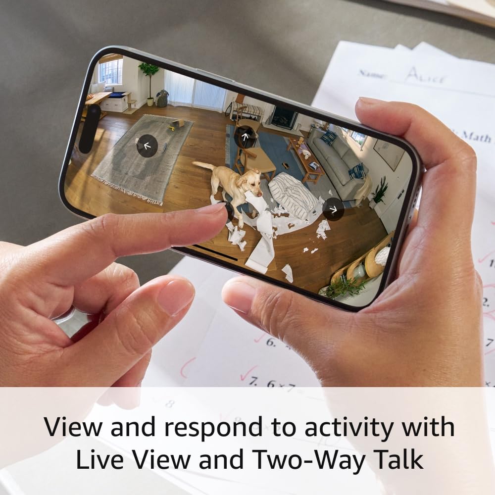 Ring Ring Pan-Tilt Indoor Camera in black with 360° coverage, HD video, and two-way audio for home or business security.