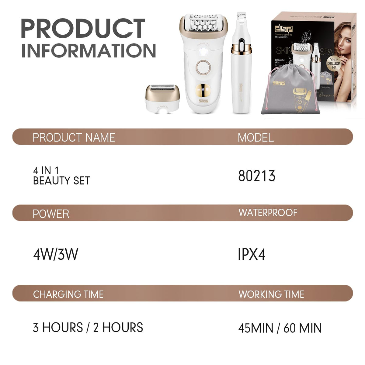 DSP 4 in 1 Beauty Set Lady Shaver with Removable Heads for - DSP Official Imagery - 7