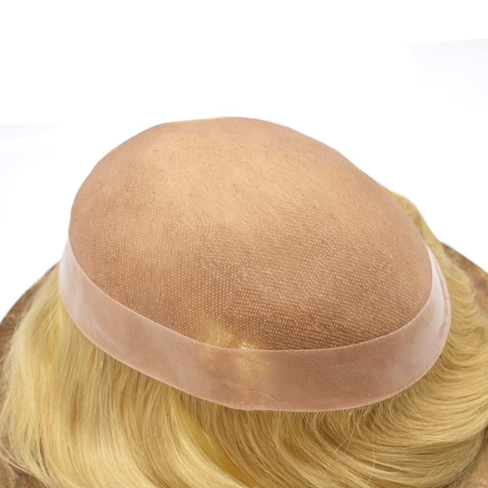 Curve Hair Mens Toupee Human Hair Piece Replacement System Monofilament Wig Hair Unit for Men Durable Poly Coated Mens Hairpiece (#60RY All Gray, 7"X9")