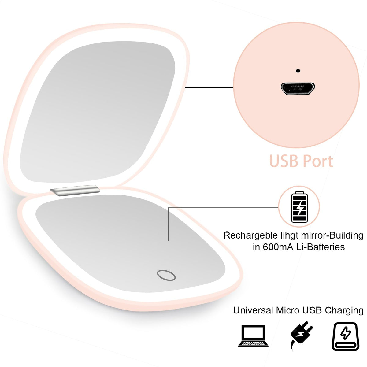 Compact Mirror Lighted Travel Makeup Mirror with 1X 10X - deweisn Official Imagery - 7