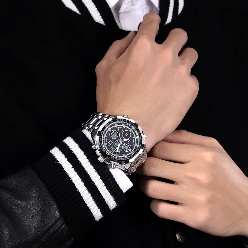 GOLDEN HOUR Men's Sport Analog Digital Watch Silver