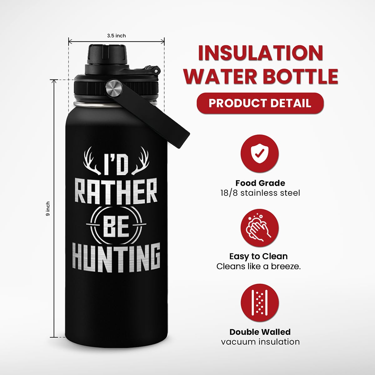I d Rather Be Hunting Stainless Steel Insulated Bottle - SANDJEST Official Imagery - 4