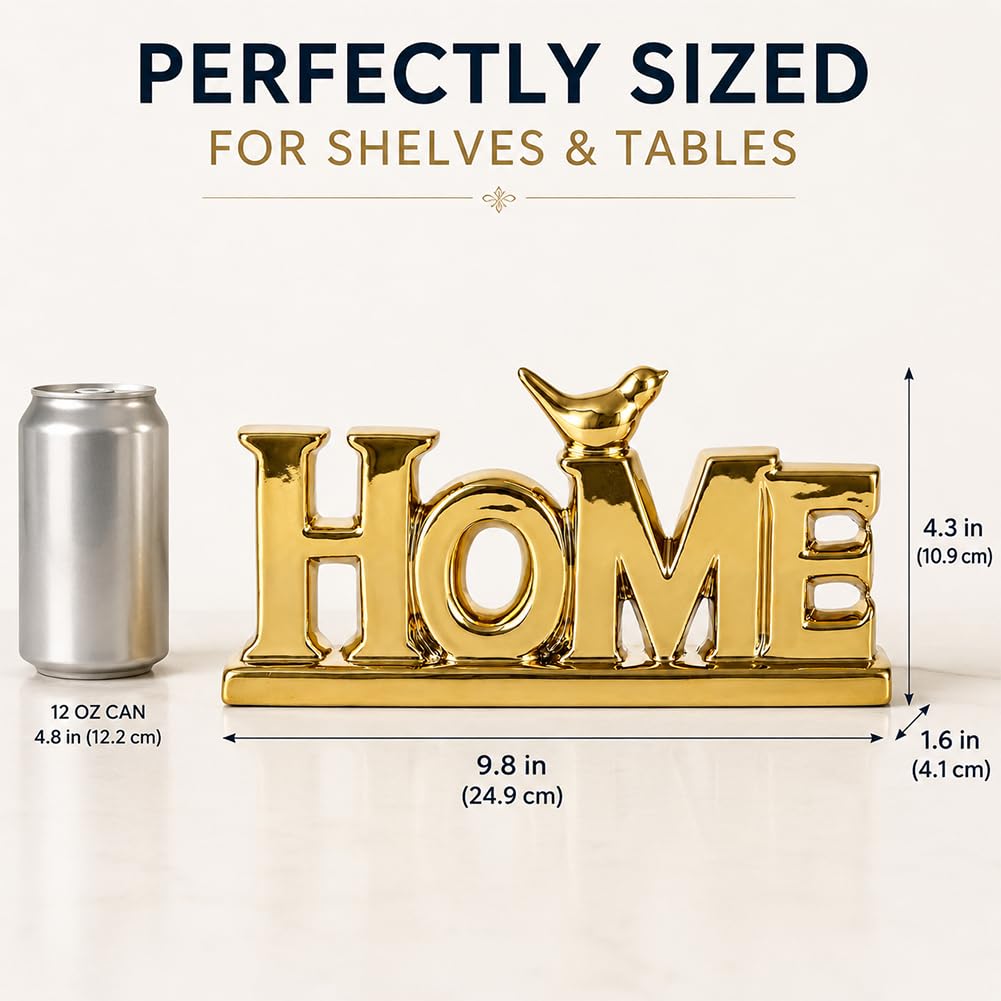 Gold HOME Sign Decor 9 8 Ceramic Shelf Decor with Bird for - UANYEMON Official Imagery - 4