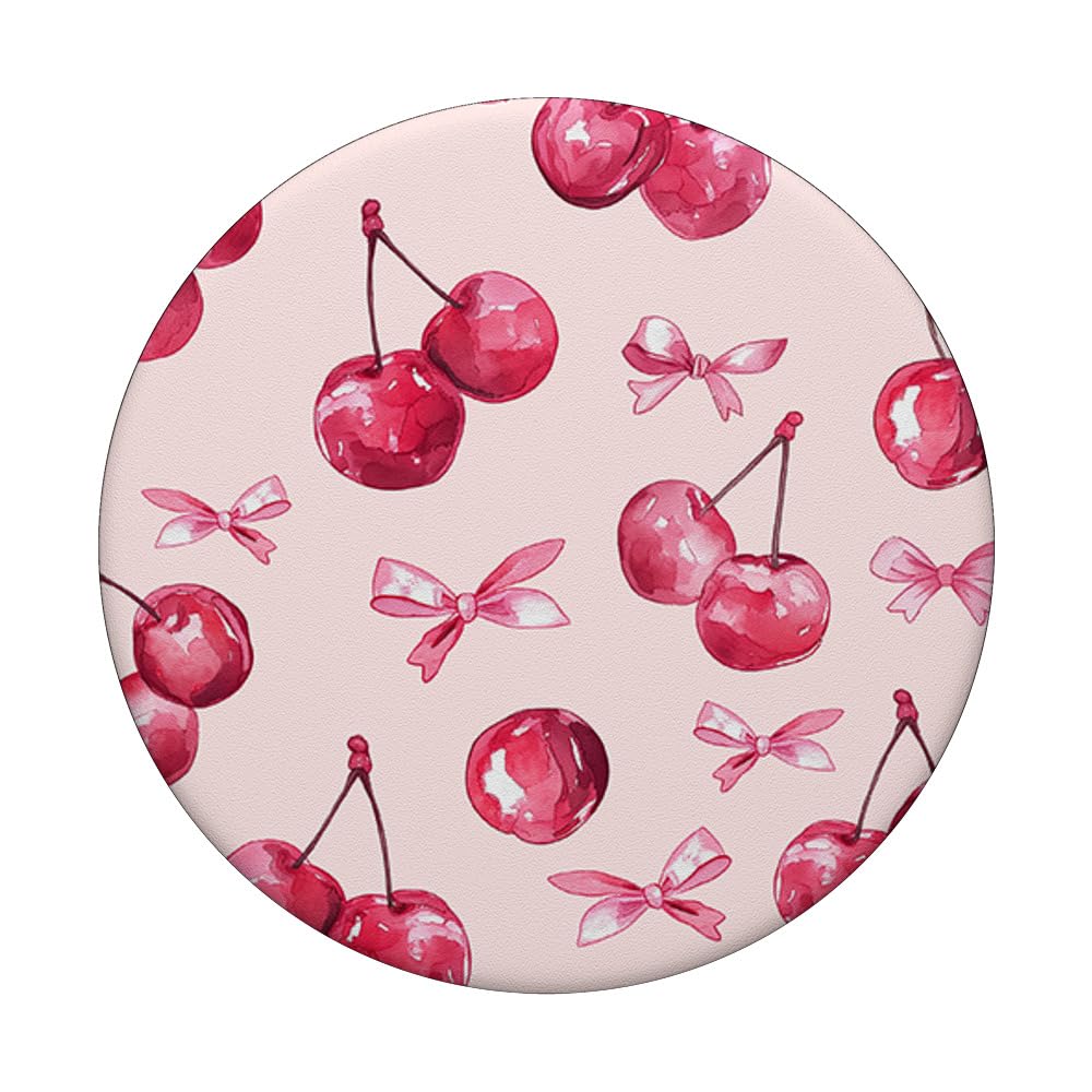 Cute Red Cherry Fruit Pattern Design Coquette Cherry and Pink Bow PopS - View 3