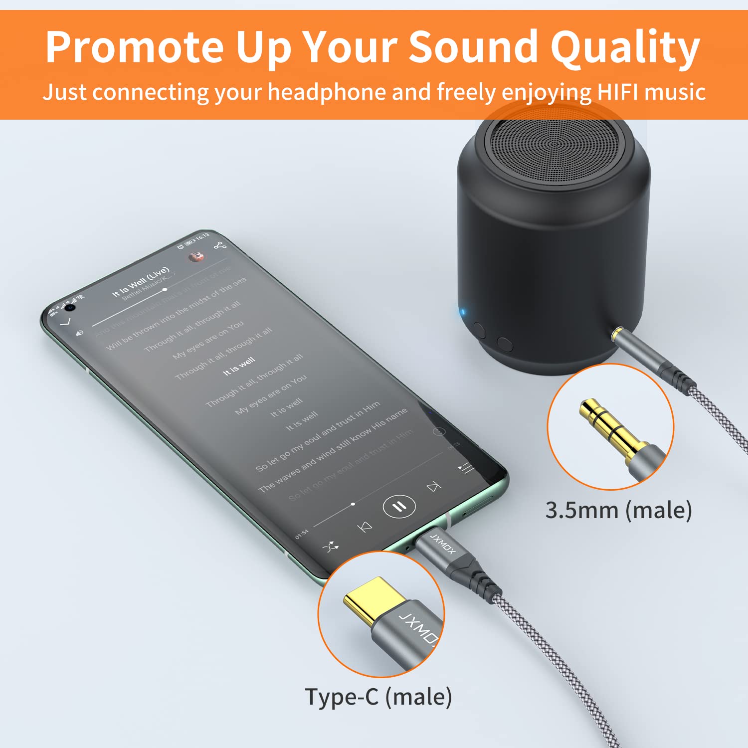JXMOX USB C to 3.5mm Audio Aux Jack Cable  , Type C to 3.5mm Head - JXMOX Official Product View 2