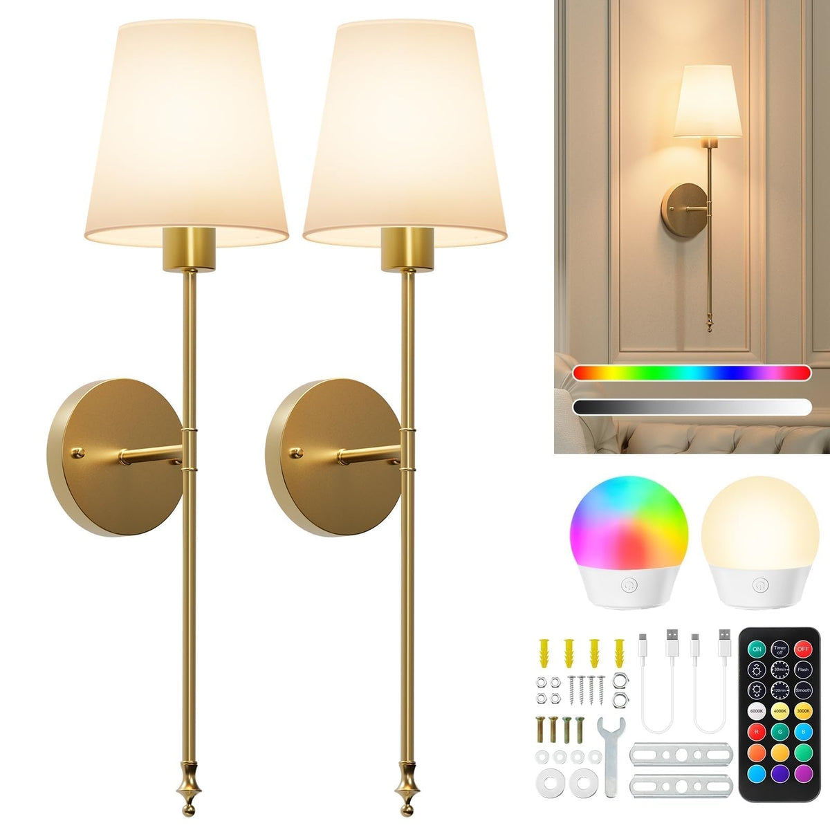 Brightown Battery Operated Wall Sconces Set of Two Gold - Brightown Official Imagery - 2