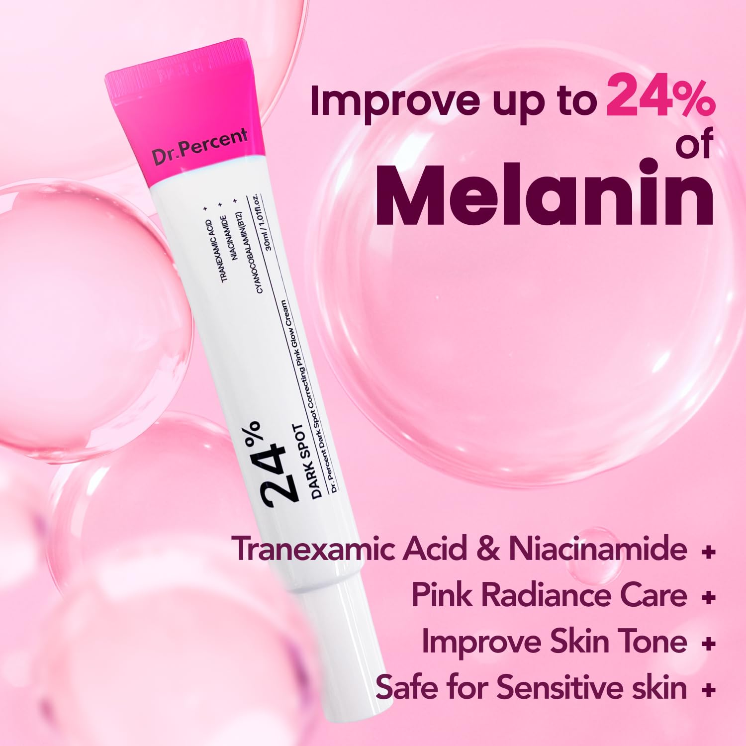 dr.percent Dark Spot 24% Correcting Pink Glow Cream - Tranexamic Acid 6% & - dr.percent Official Product View 3