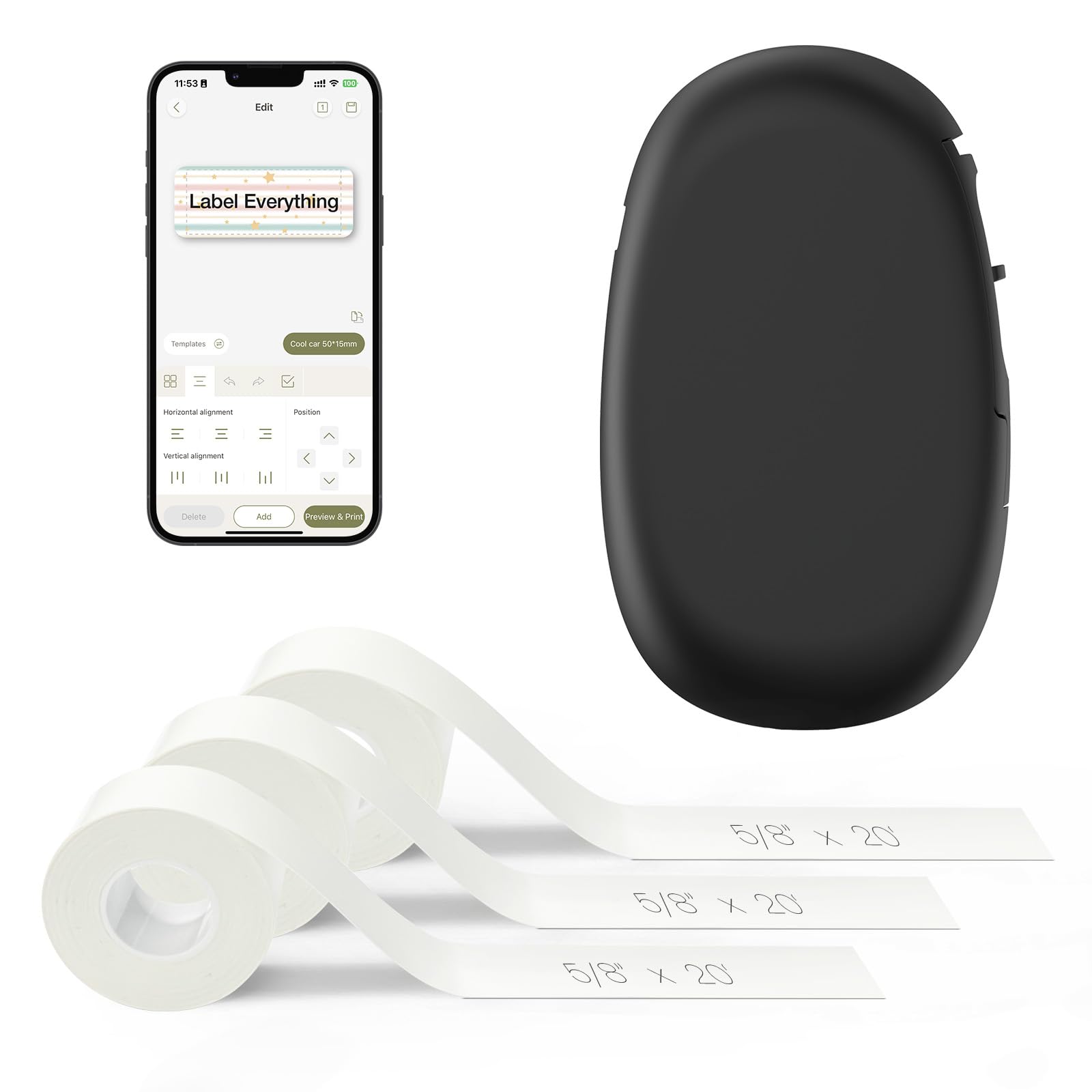 SUPVAN E10 Bluetooth Label Maker Machine with 3 Tapes, Black Bund by SUPVAN - Angle View 1