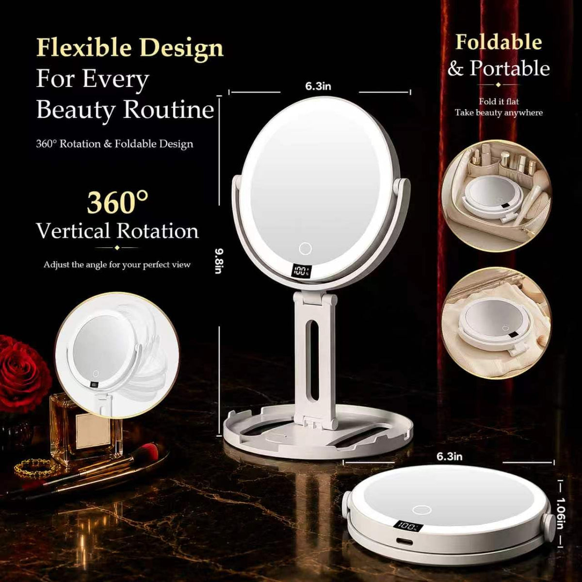 Travel Makeup Mirror with Lights 1X 30X Double Sided - Velmelle Official Imagery - 3