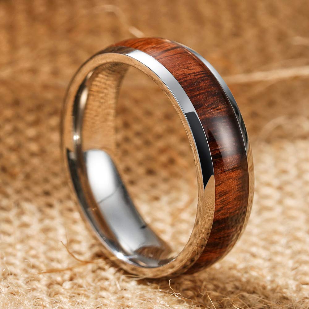 Titanium Wedding Band Koa wood Inlay for Men Women - THREE KEYS JEWELRY Official Imagery - 4