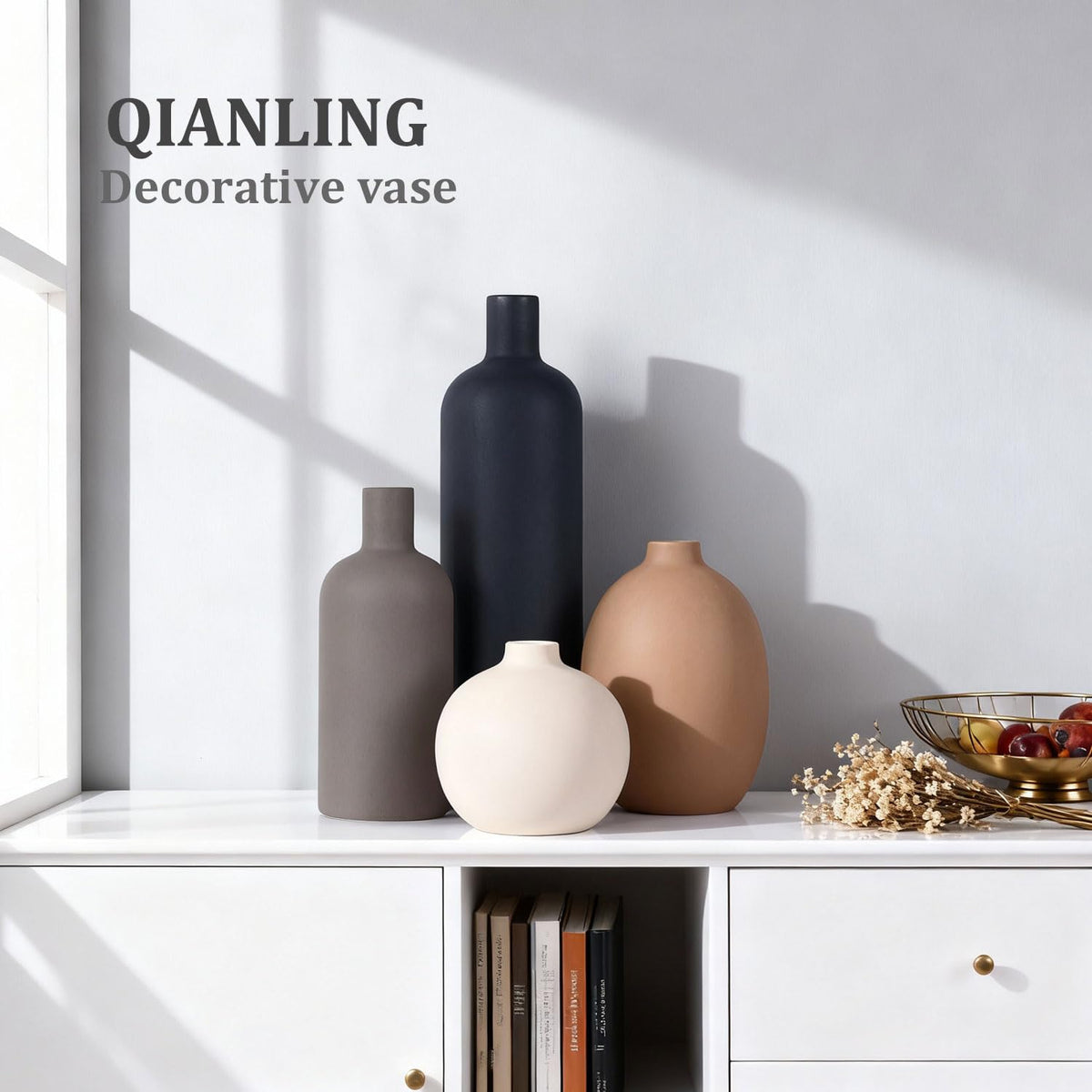 Ceramic Vase Set of 4 Modern Vases Home Decor Neutral - QIANLING Official Imagery - 5