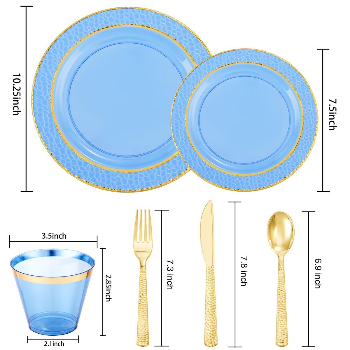 Nervure 150PCS Clear Blue Plastic Plates with Gold Hammered - Nervure Official Imagery - 4