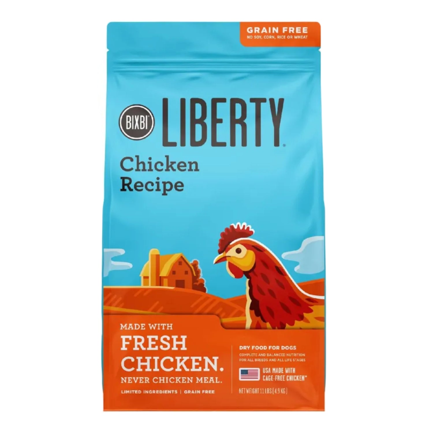 BIXBI Liberty grain-free dry dog food with chicken recipe, fresh meat, high protein, made in the USA, 11 lbs bag
