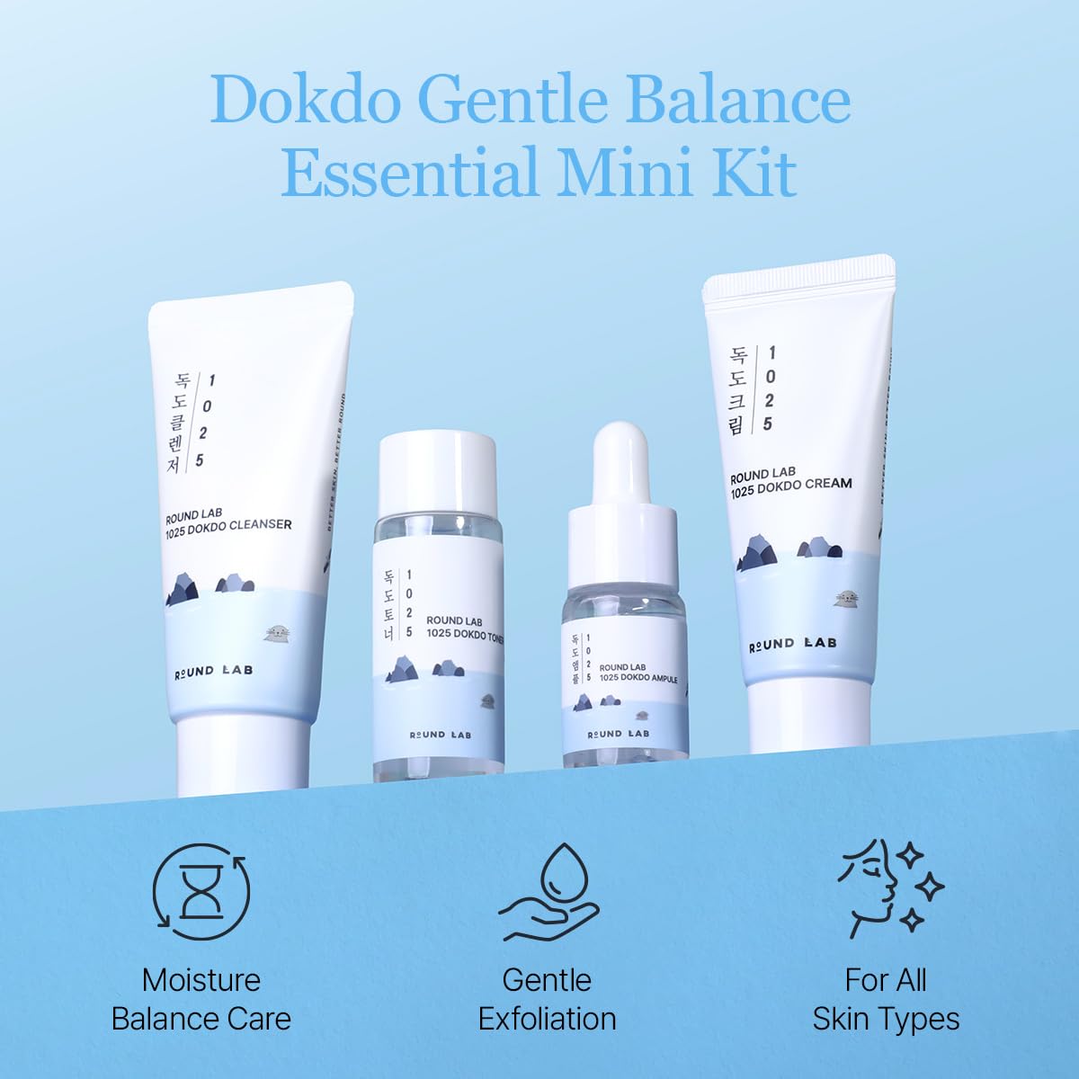 ROUND LAB 1025 Dokdo Hydrating Mini Kit 4-Step Skincare Set - ROUND LAB