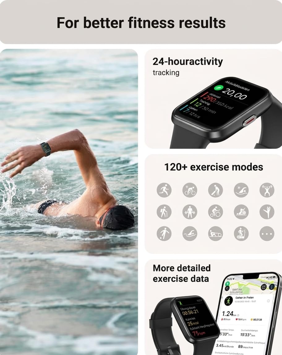 Tensky Smart Watch for Men/Women Android/iPhone/Samsung, Alexa Built-i - View 5