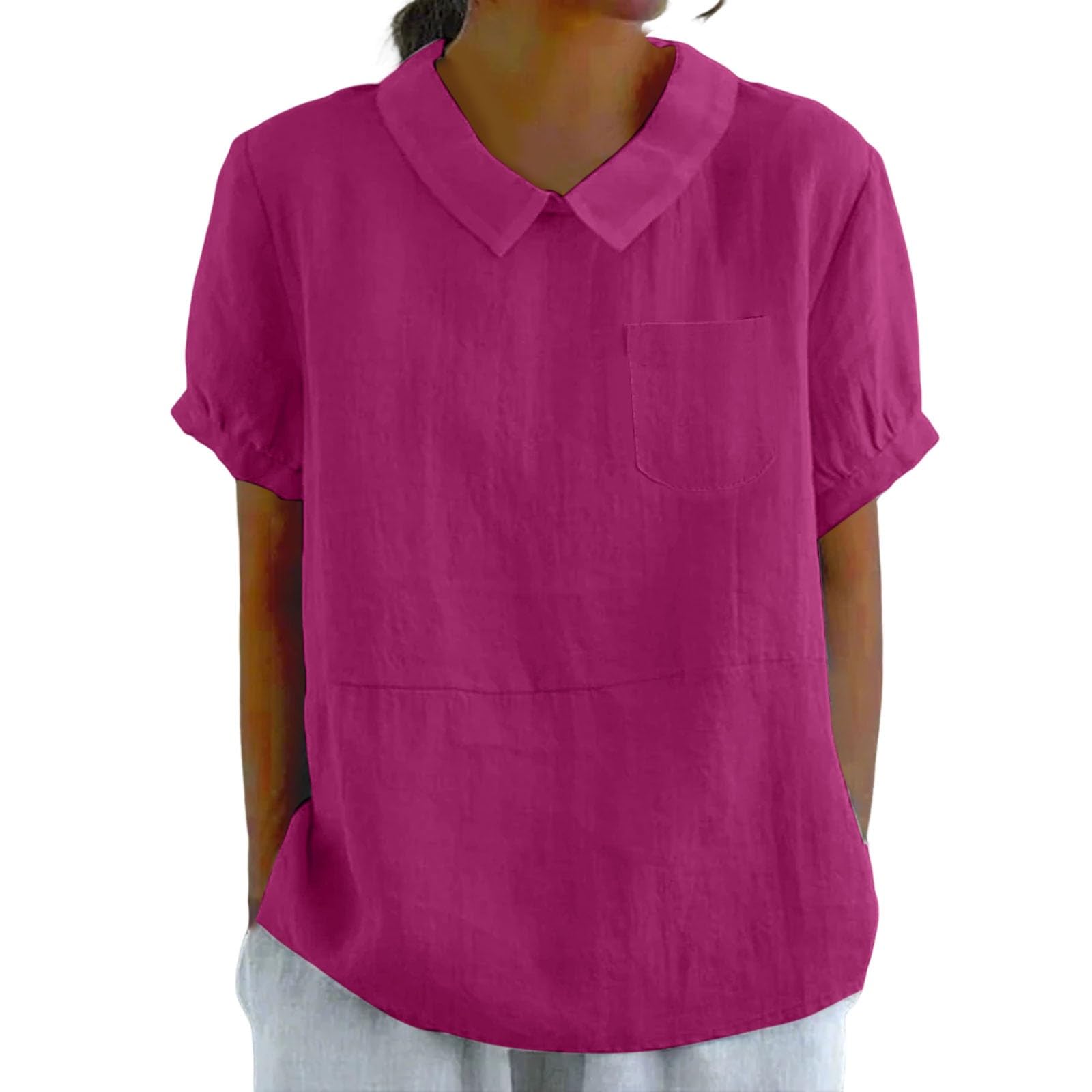 Linen Shirts for Women 2025 Summer Lightweight Short Sleeve Tunic Tshi - View 7