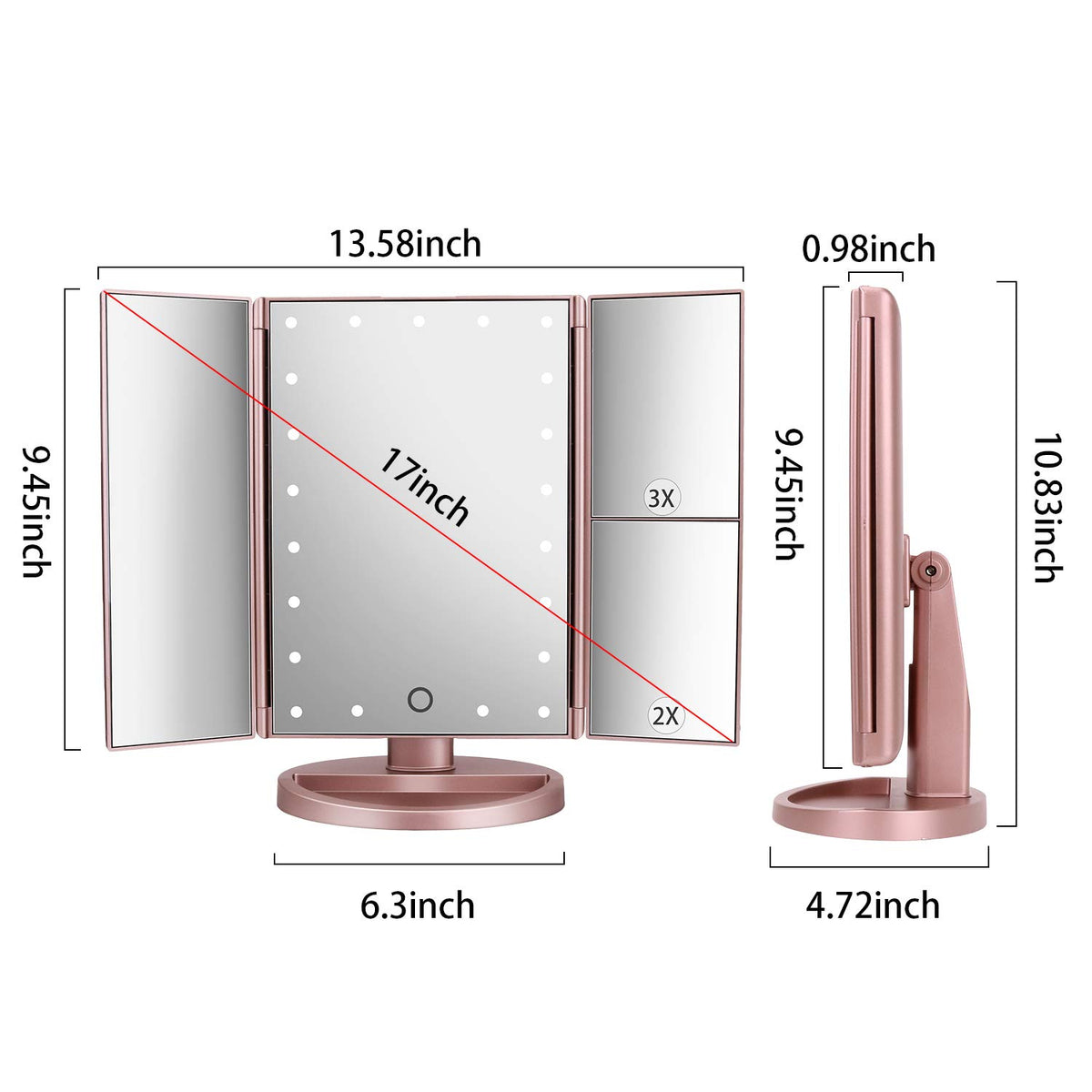 deweisn Dresser Mount Tri Fold Lighted Vanity Mirror with 21 - deweisn Official Imagery - 3