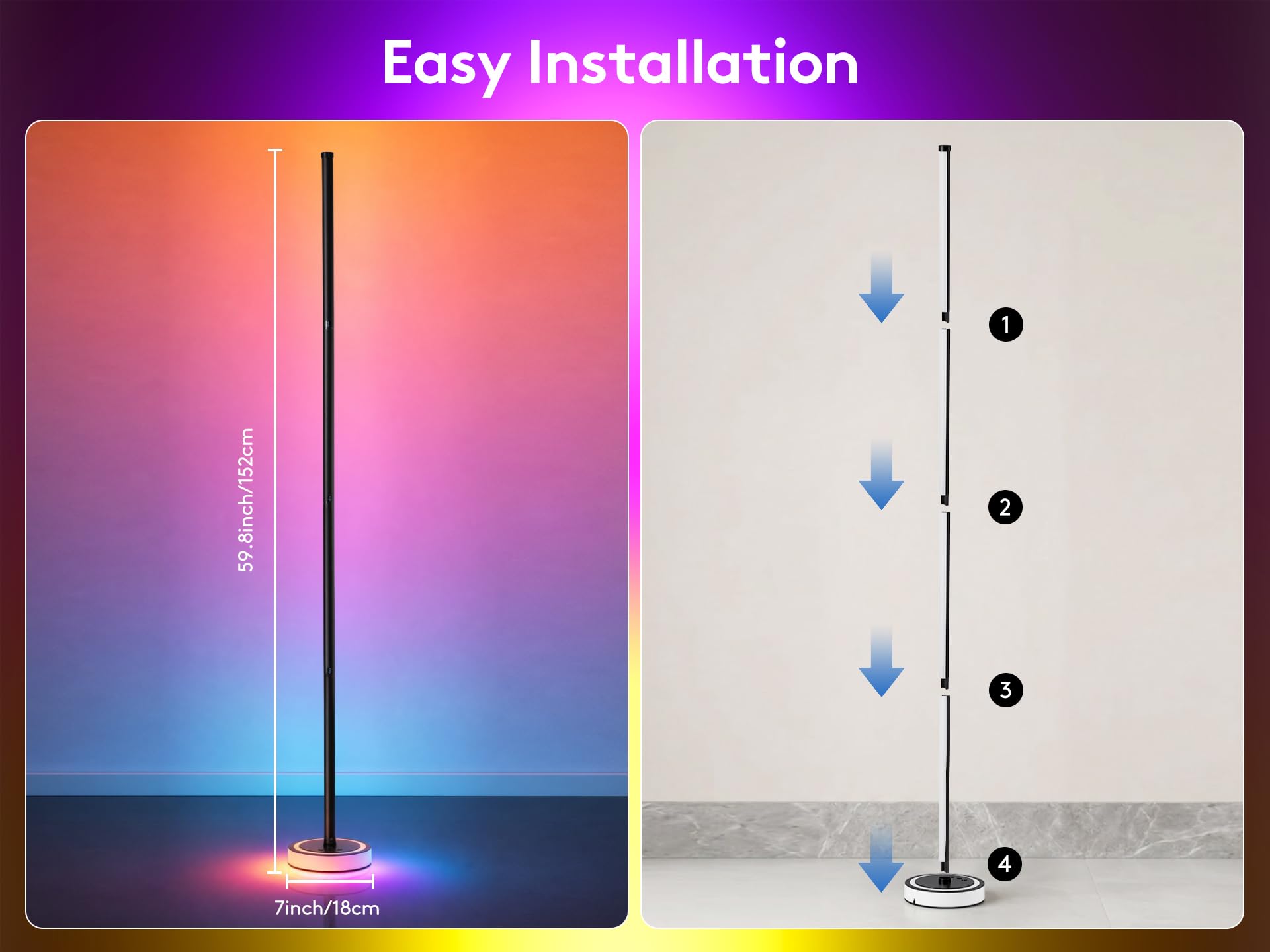 BRINGUX Smart Corner Floor Lamp, RGBICW LED Standing Lamp with App Control, 16 M - BRINGUX Official Product View 2