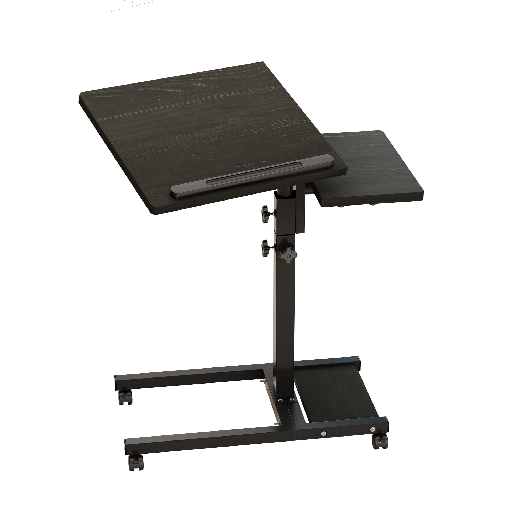 TigerDad adjustable height laptop stand with wheels, tiltable surface, and mouse pad for portable PC and notebook setup.