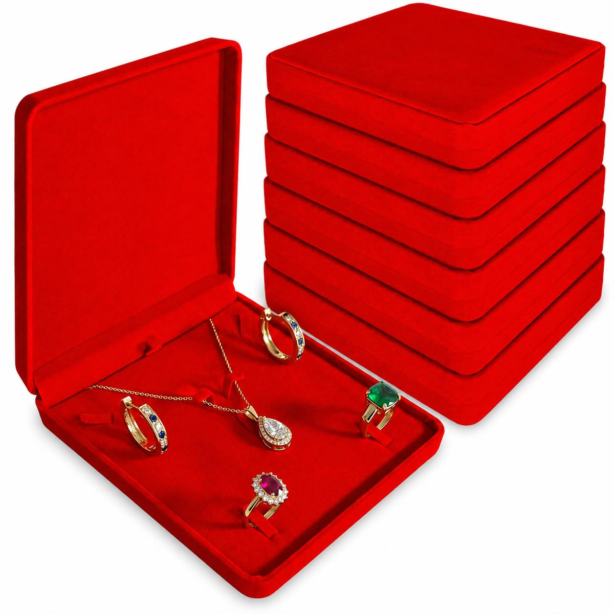 6 Pcs Red Velvet Jewelry Box Set Large Necklace Organizer - YQLHprom Official Imagery - 1