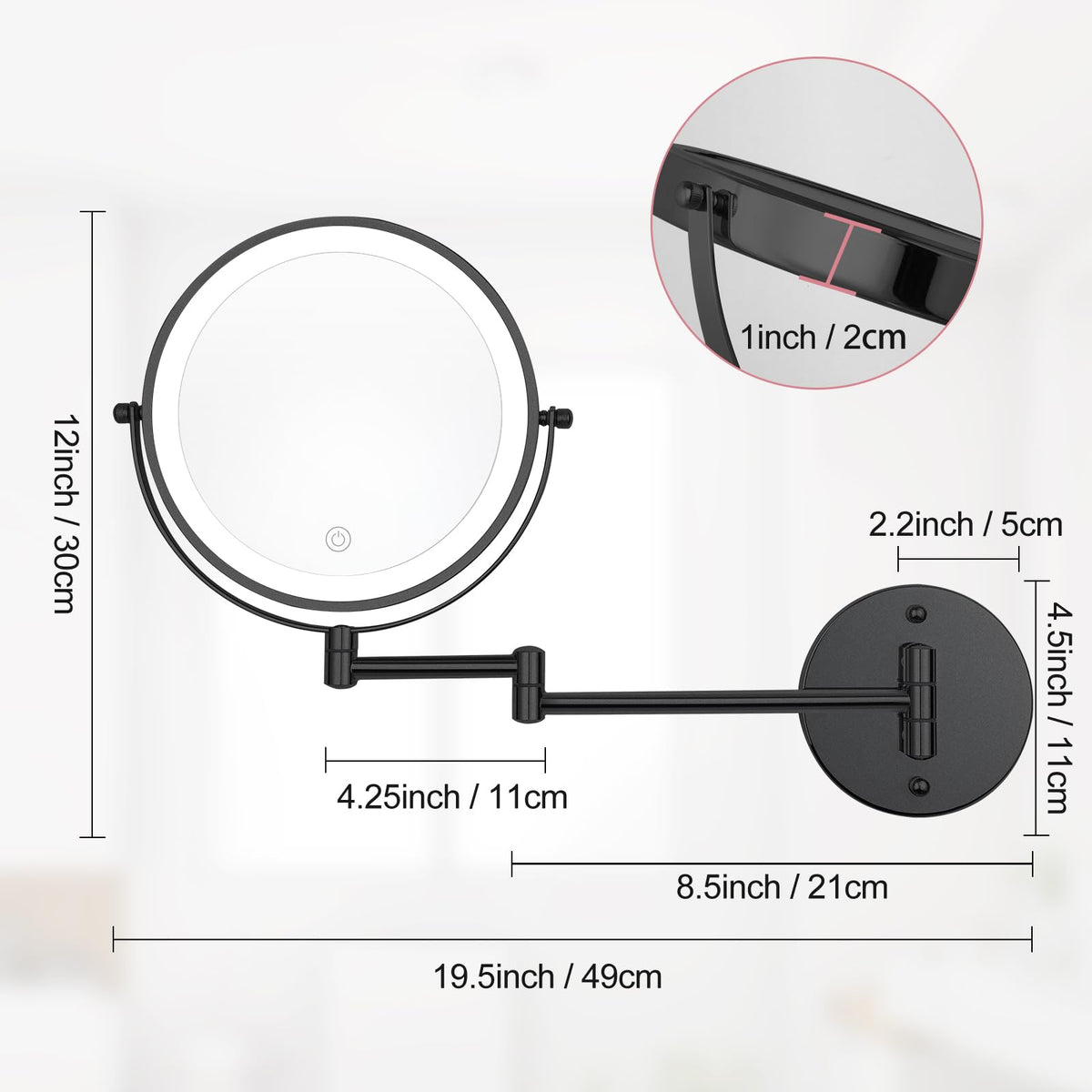 8 Wall Mounted Magnifying Mirror LED Lighted Vanity Mirror - FFowcye Official Imagery - 3