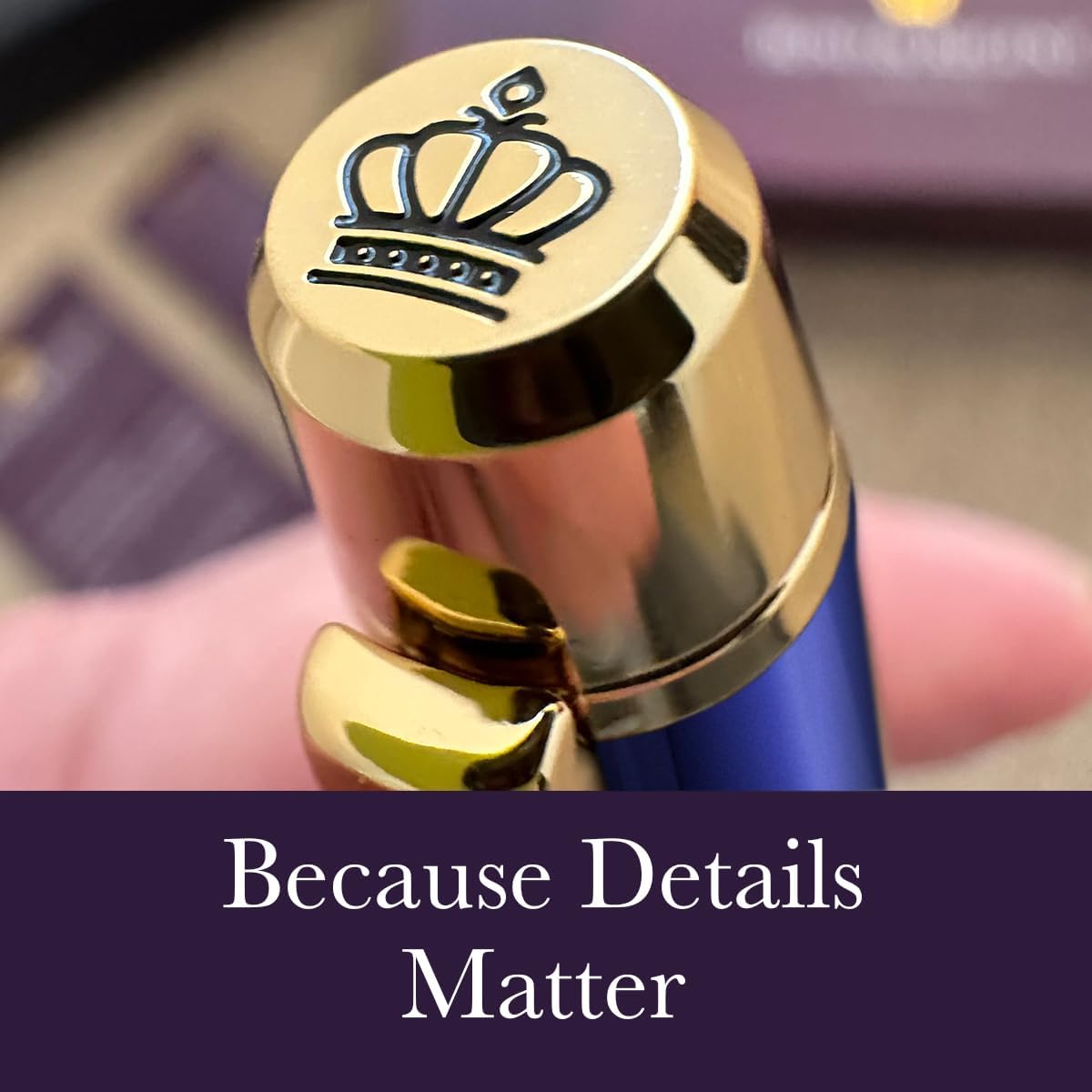 Bond & Regent 24K gold luxury rollerball pen in royal blue with gold accents, elegant and sleek writing instrument.