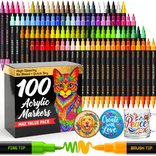 ARTISTRO 100 Acrylic Dual-Tip Glass Marker Pens for Wine Glasses - Product Imagery