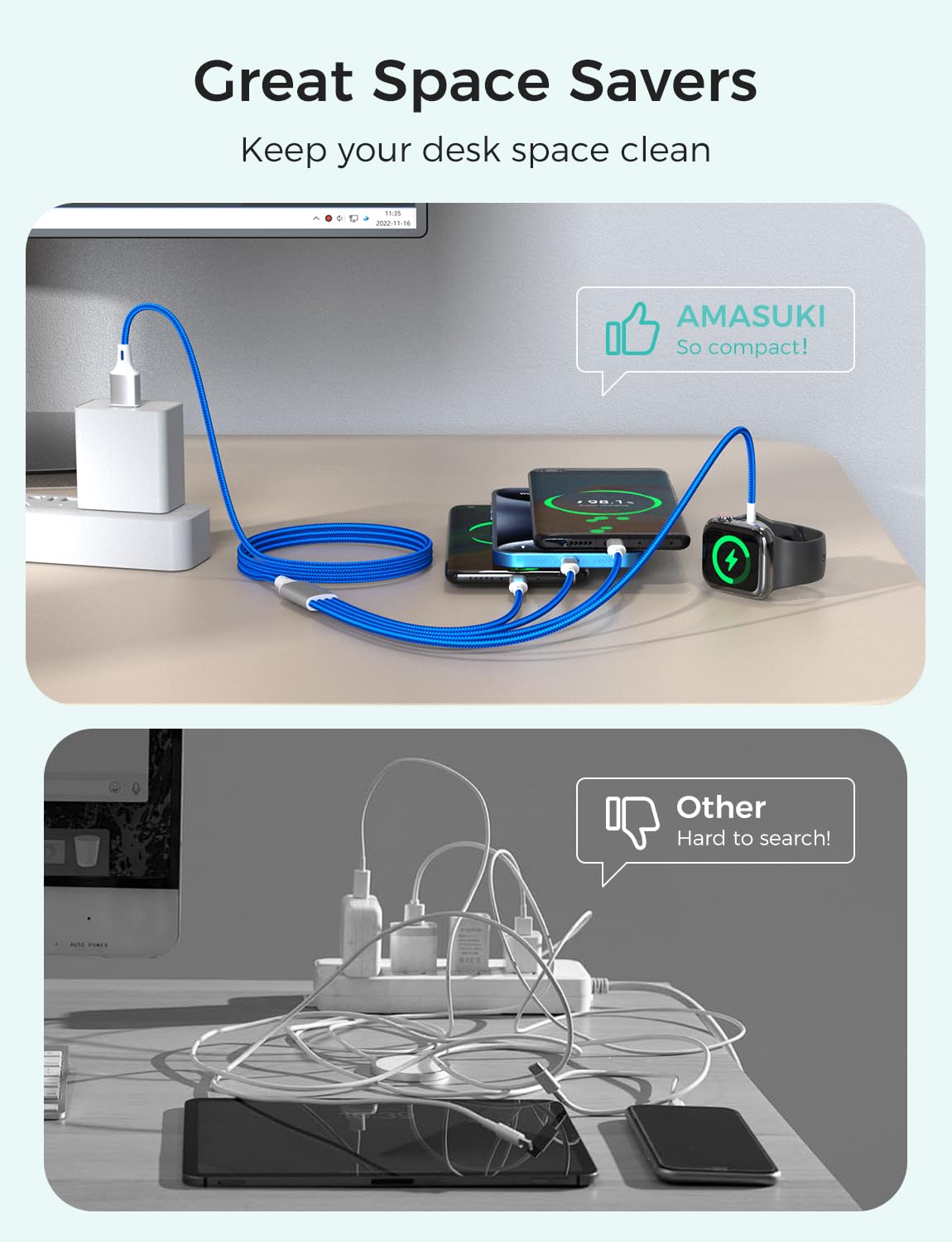 Amasuki Travel Essentials,4 in 1 for Apple Watch Charger/iPhone Charge - View 3