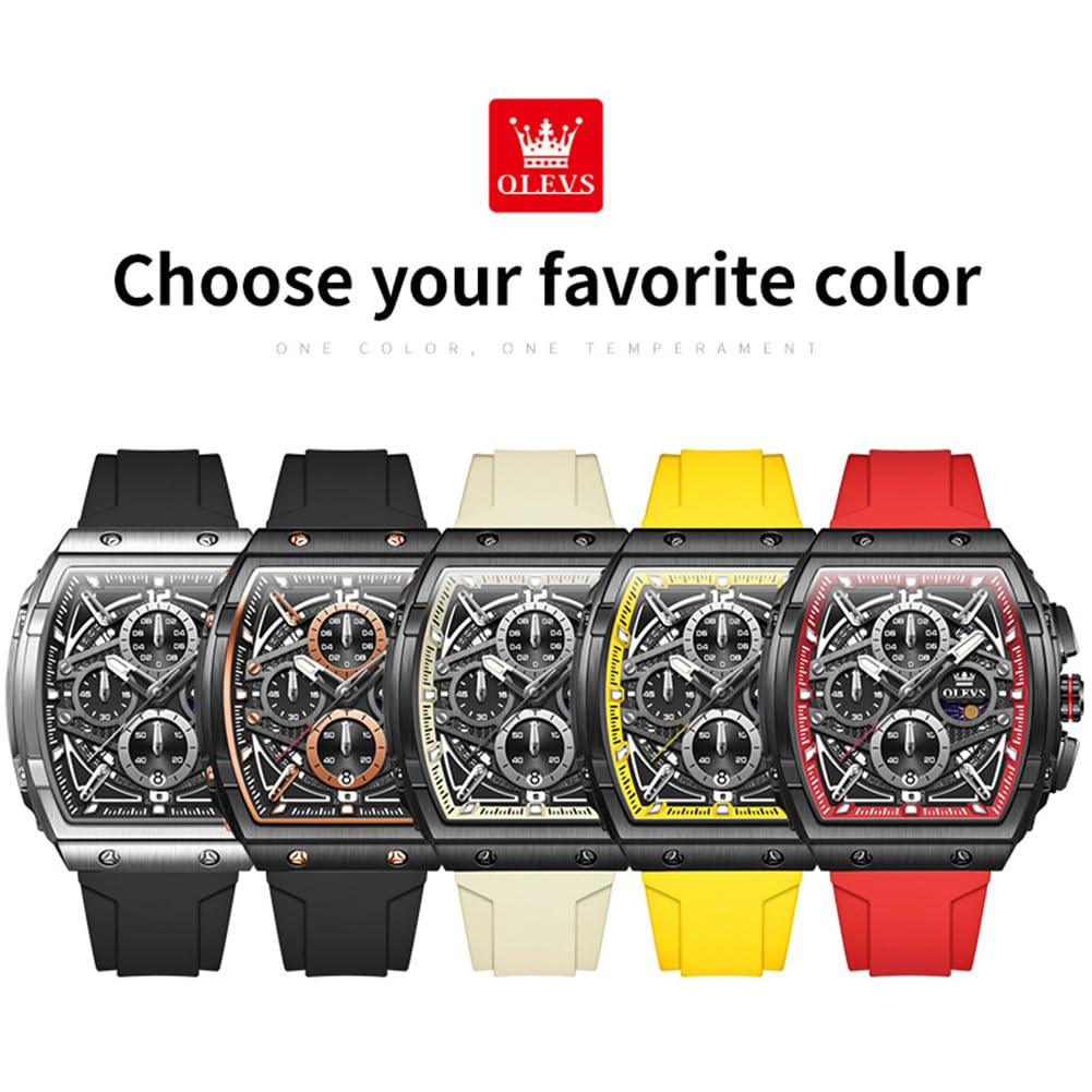 OLEVS Men Square Chronograph Watch Gold Silicone Strap