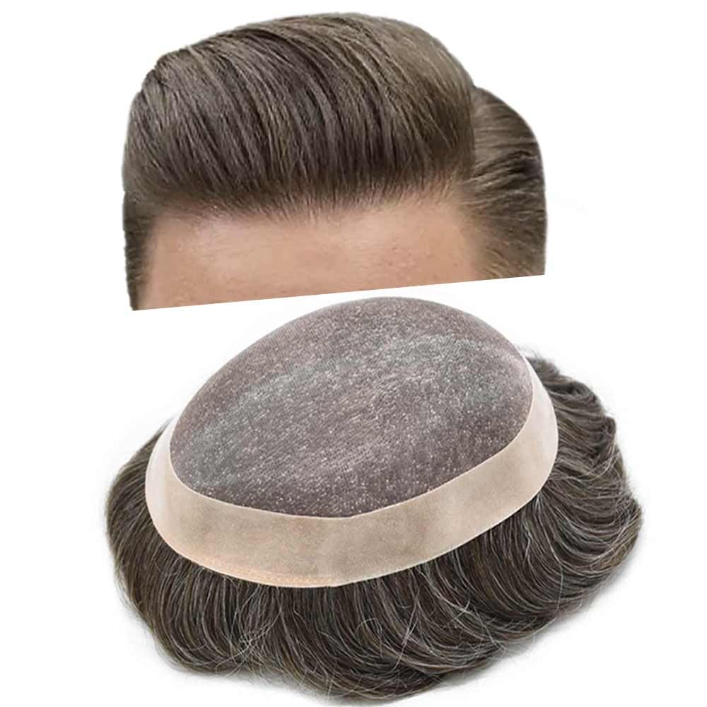 Curve Hair men's monofilament toupee in #330 dark brown, 7x10 inches, with realistic hairline and natural hair density