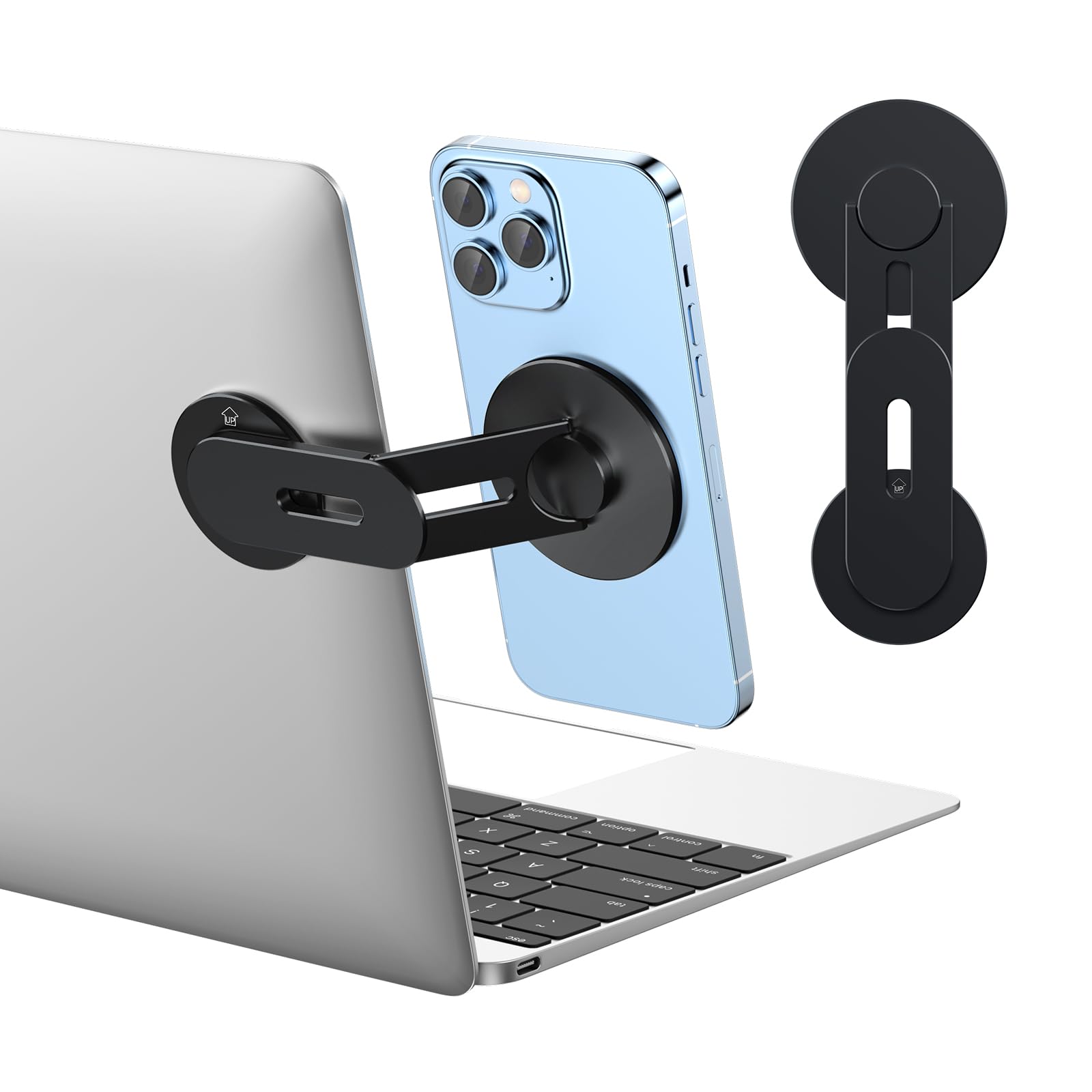 MAGDIGITEH Magnetic Phone Holder for Laptop, MagSafe Laptop Phone Mount for iPhone 17/16/15/14/13/12 & All Phones, 180°Adjustable Phone Side Mount for Monitors for Tesla (Black)