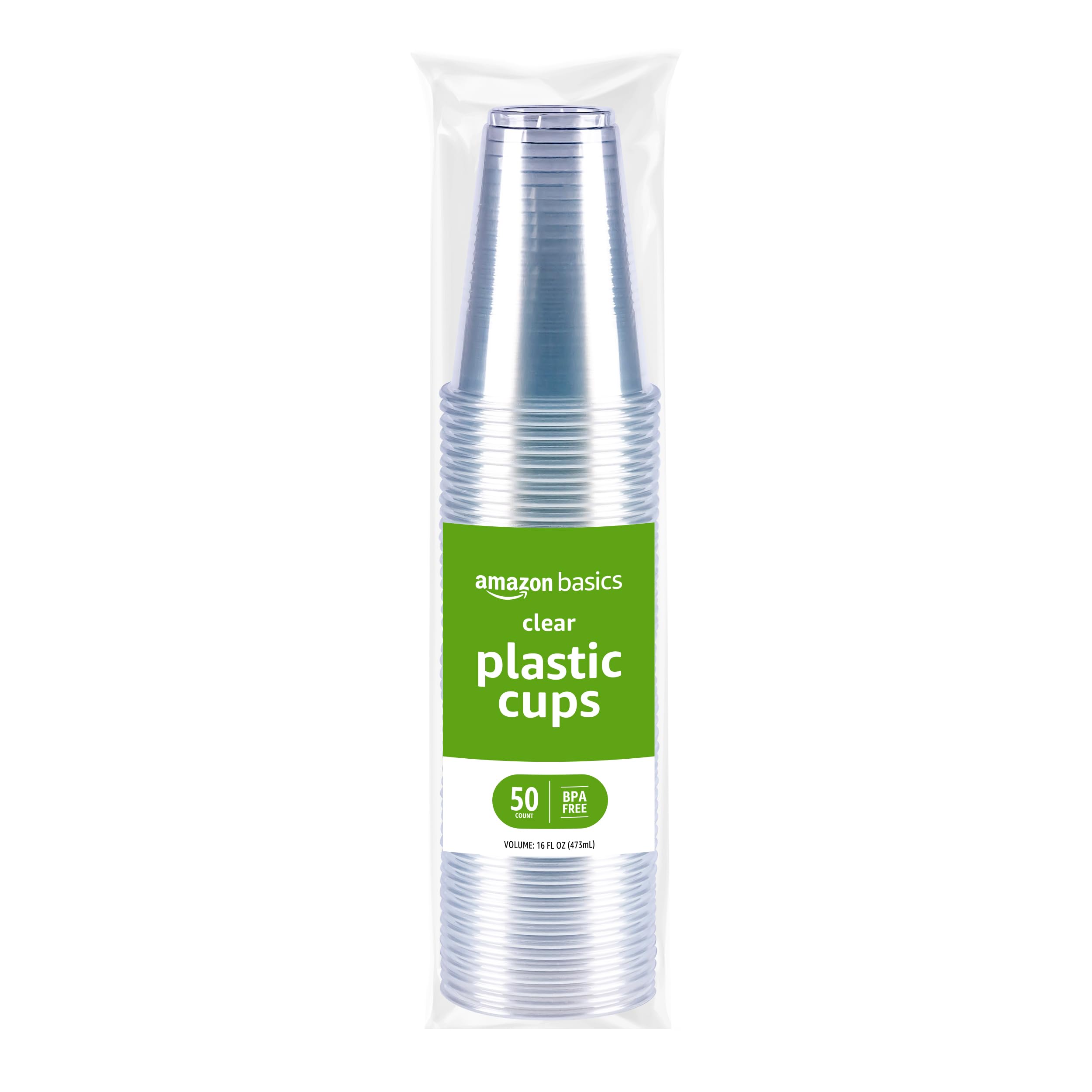Amazon Basics Disposable Clear Plastic Cups for Cold Drinks, - Product Imagery