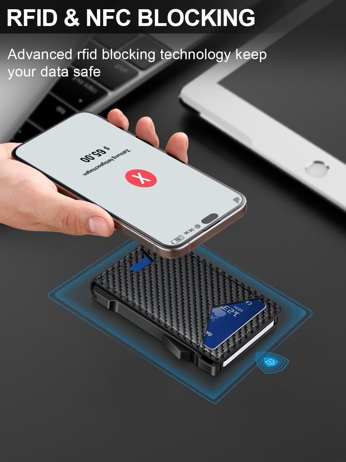 KAFELLON Carbon Fiber RFID Pop-Up Wallet for Men