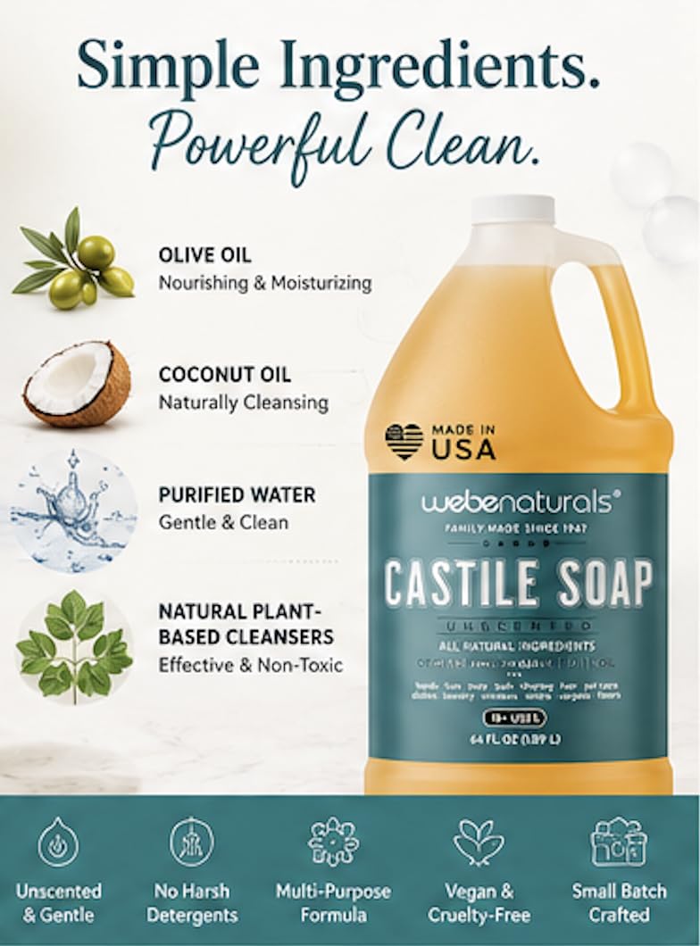 WEBE Naturals Pure Unscented Castile Soap Refill 64 Oz - WEBE Official Imagery - 4