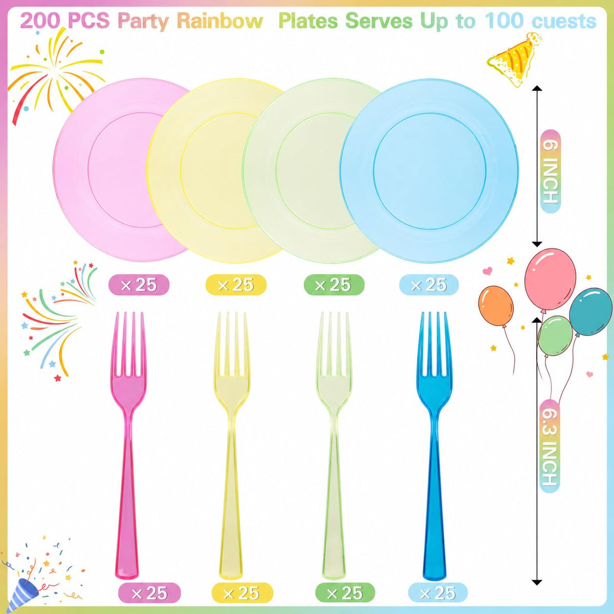 supernal 200Pcs Neon Rainbow 6 Plastic Party Dessert Plates - supernal Official Imagery - 8