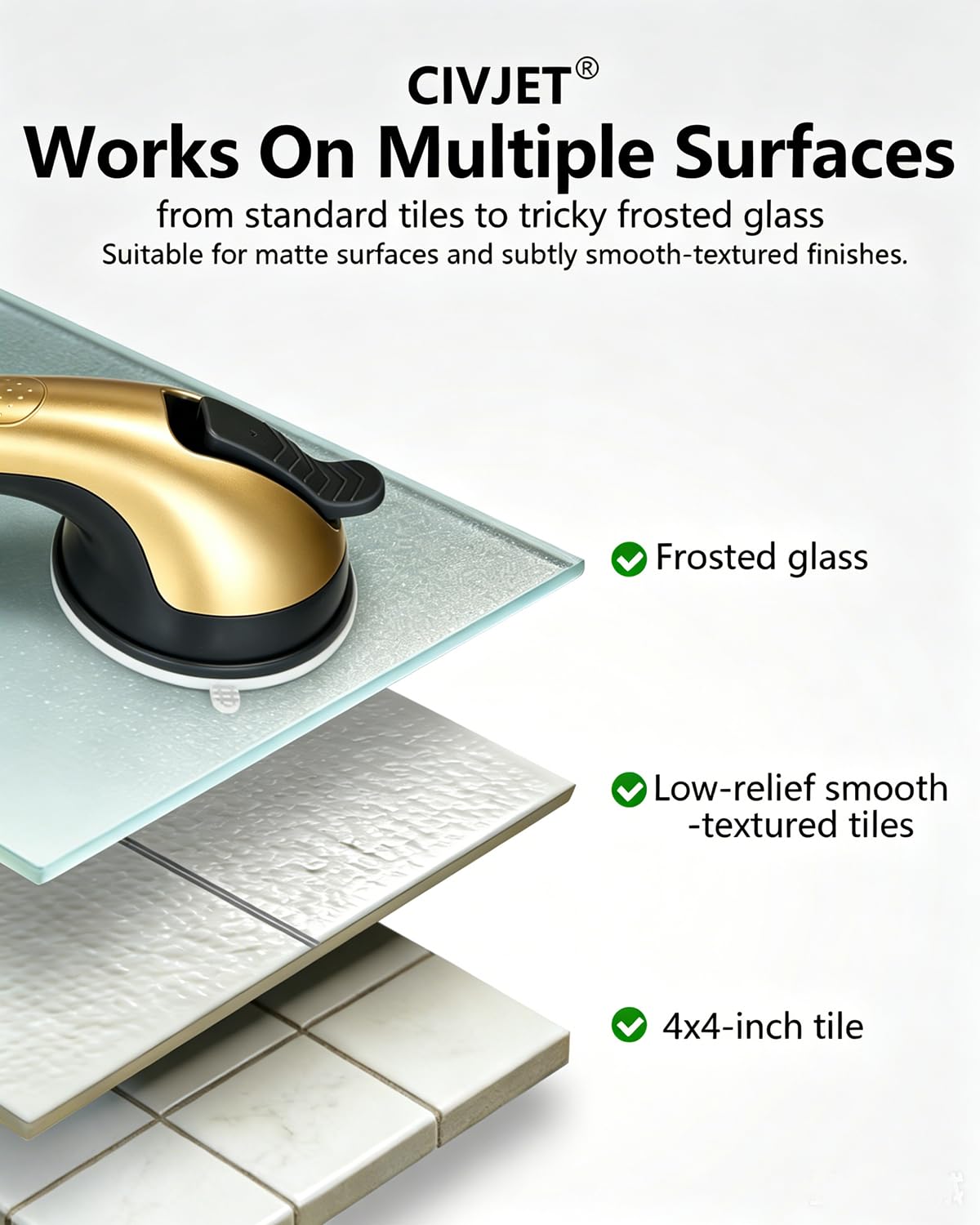 Gold Grab Bars for Bathtubs and Showers 2 Pack Suction Grab - CIVJET Official Imagery - 4
