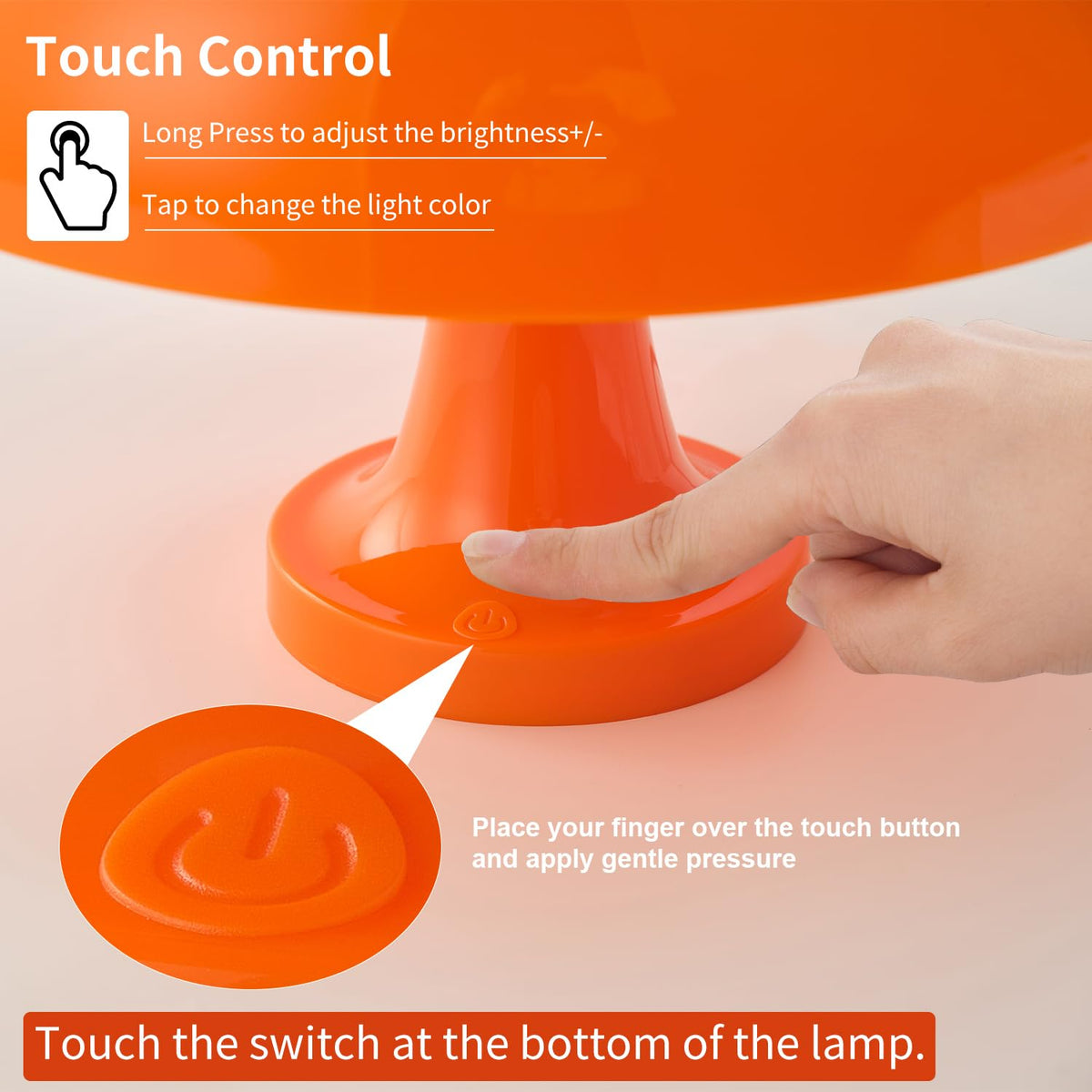 Cordless Mushroom Table Lamp Rechargeable Orange Bedside - DIVEKID Official Imagery - 3