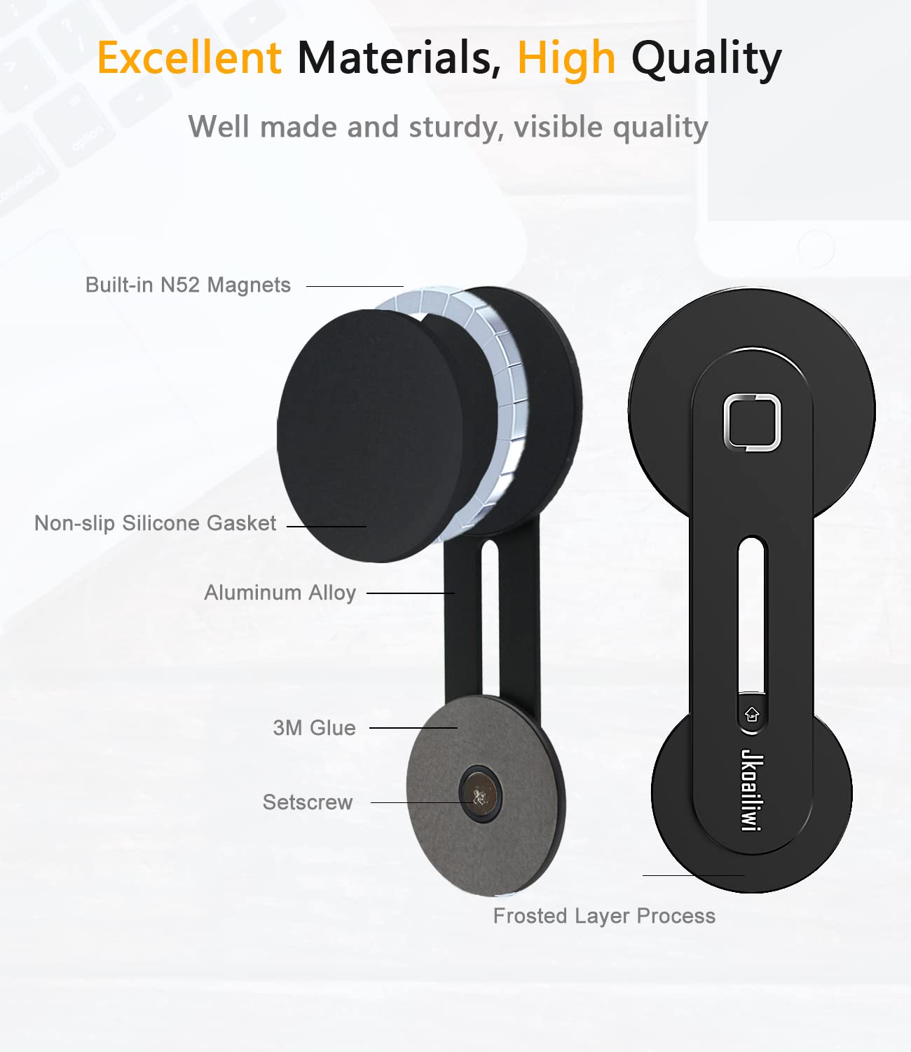 Jkoailiwi Magnetic Laptop Phone Holder Mount for Dual Screen, 180° Adjustable Edge Computer Phone Holder for Monitor's Top and Side, Extended Laptop Stand Accessories for iPhone 12-17 All Phones