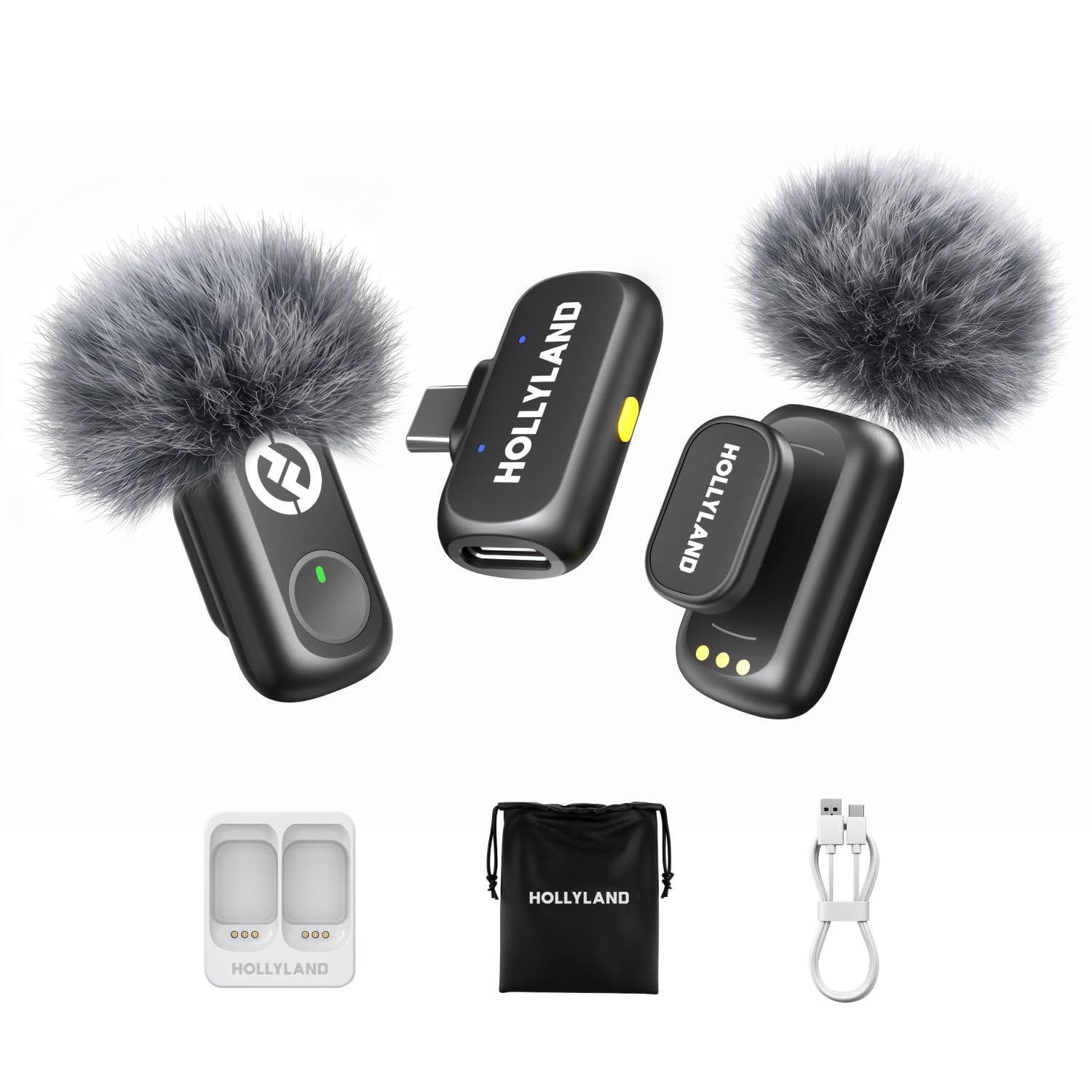 Hollyland Lark A1 Wireless Microphone for iPhone & Android, 48kHz/24-bit Studio Audio, 3-Level Noise Cancellation, 200m Range, Magnetic Mini Mic for Video Recording & Live Streaming (2TX + USB-C RX)