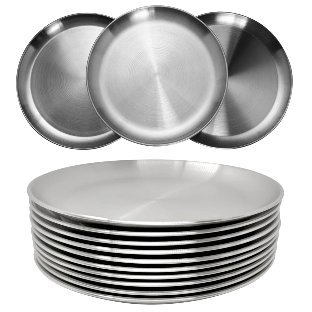 CAMBUY Stainless Steel Plates 9 inch 10 Pcs Metal Dinner - CAMBUY Official Imagery - 1