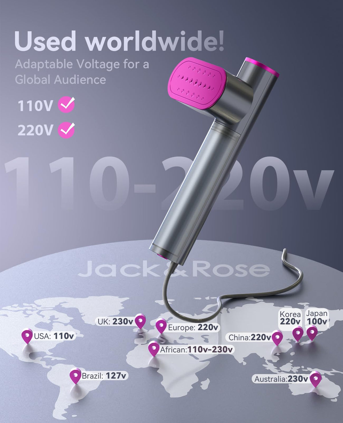 Jack Rose Travel Steamer for Clothes 100 220V Portable Iron - Jack & Rose Official Imagery - 3