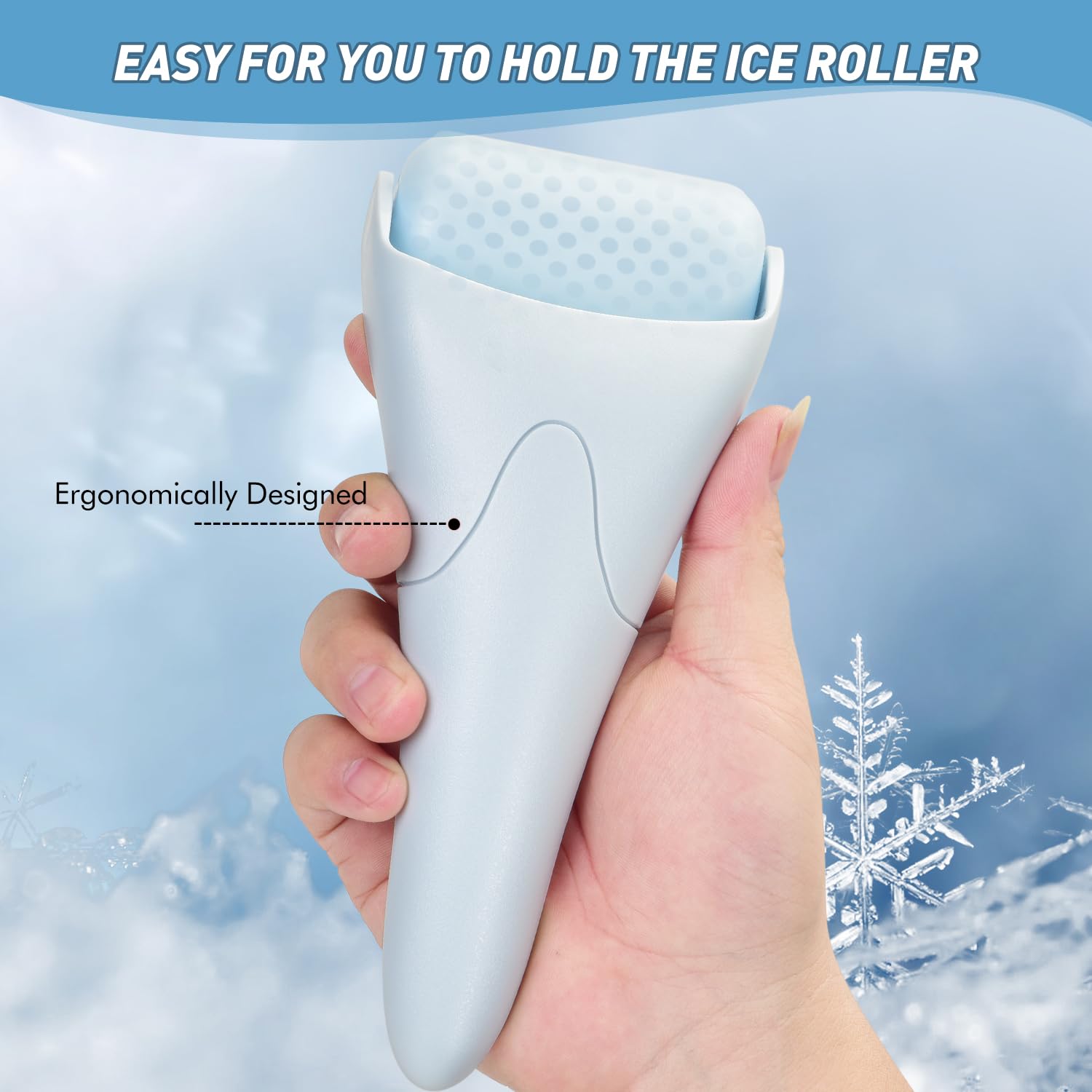Fronnor ice roller for face and eyes, cooling massager with a clear handle and roller ball for soothing skin care.