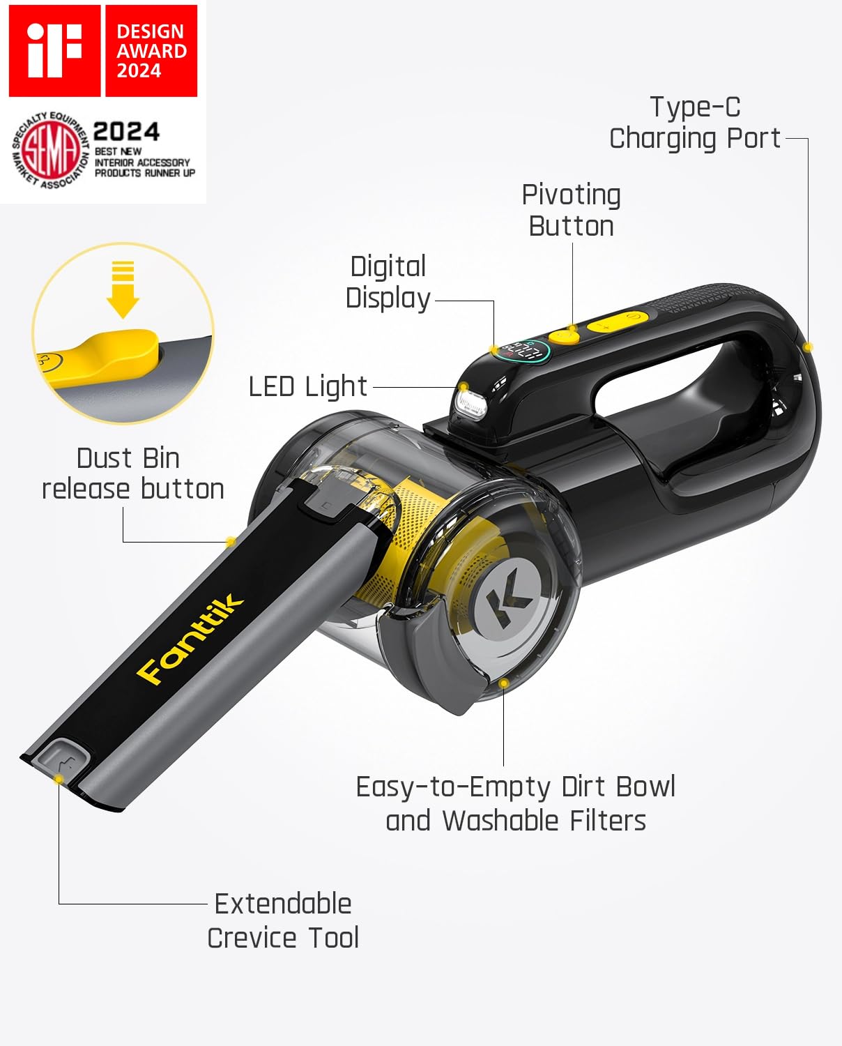 Fanttik Fold V10 APEX Pivot Cordless Car Vacuum, 17000Pa Handheld - Fanttik Official Product View 9