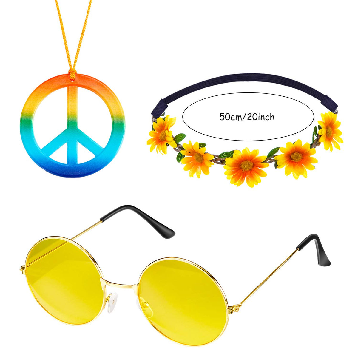 Frienda 24 Pcs Hippie Costume Accessories Set Boho Peace - Frienda Official Imagery - 3