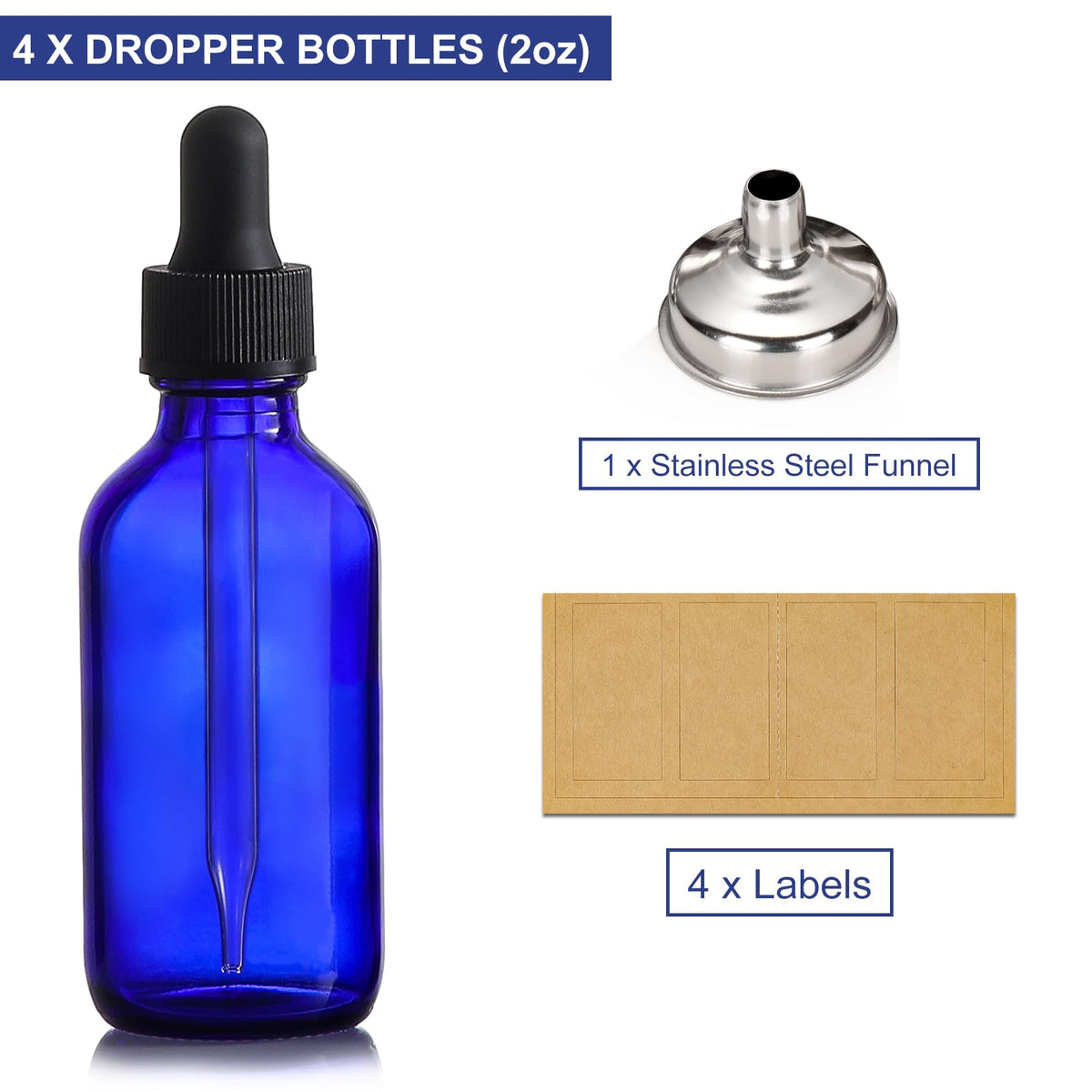 AOZITA 4 Pack 2 oz Dropper Bottles with 1 Funnel 4 Labels - AOZITA Official Product Imagery - 5