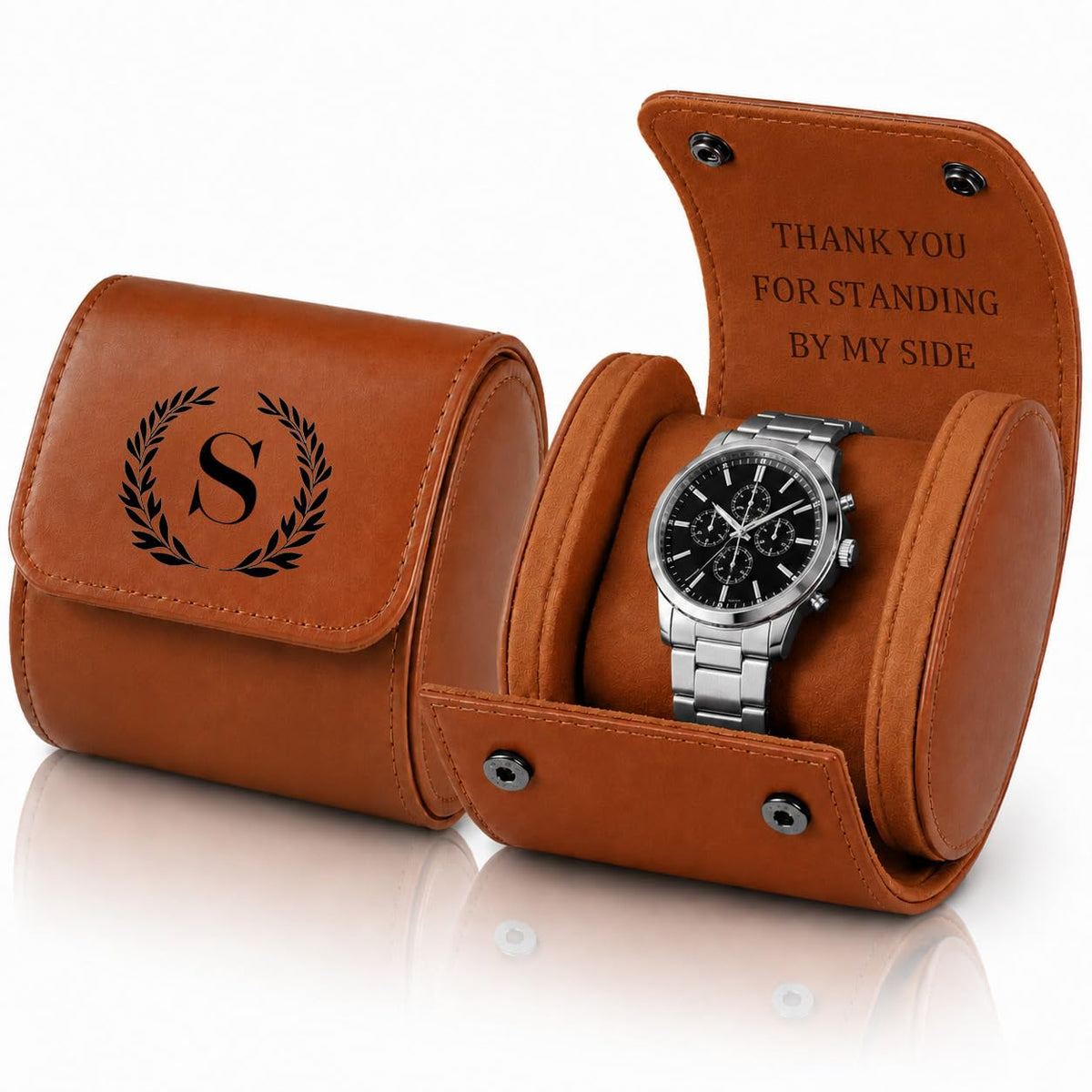 Custom Watch Travel Case for Men Single PU Leather Travel - HICUSX Official Imagery - 1