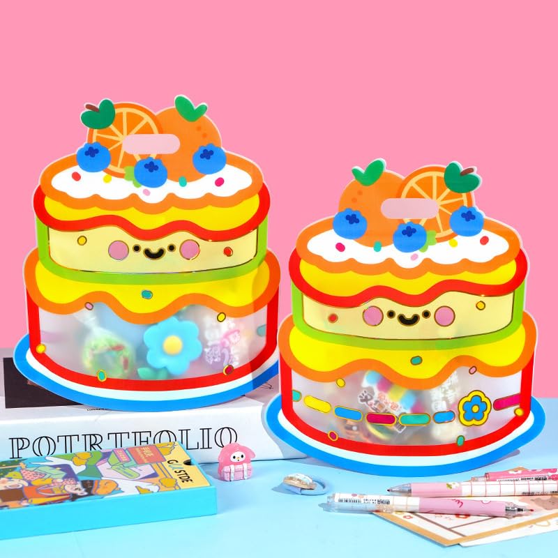 20Pack Cute Cake Shape Gift Bags with Handles Cartoon Plastic - Product Imagery